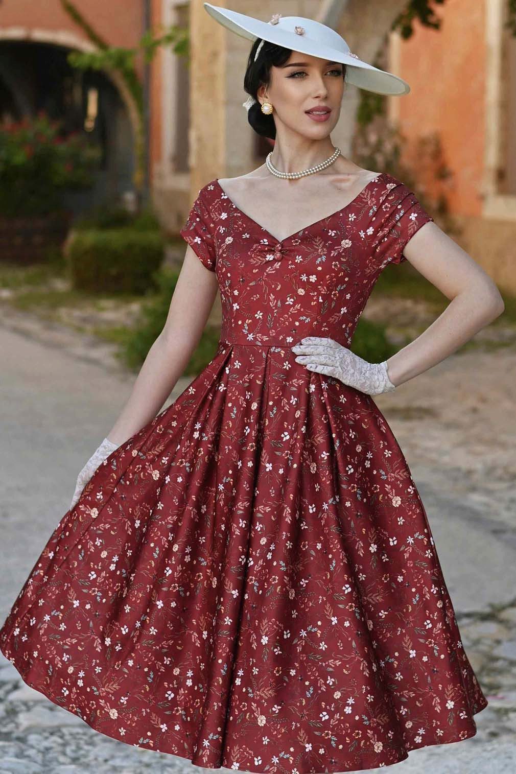 Dolly and Dotty A-Linien-Kleid Lily Red Ditsy Floral Off-Shoulder Vintage R günstig online kaufen