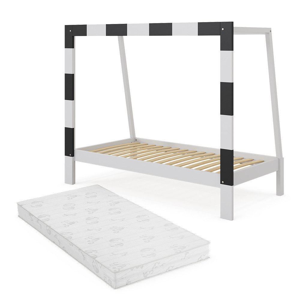VitaliSpa® Kinderbett Fußballtor, Weiß/Schwarz, 80x160 cm günstig online kaufen