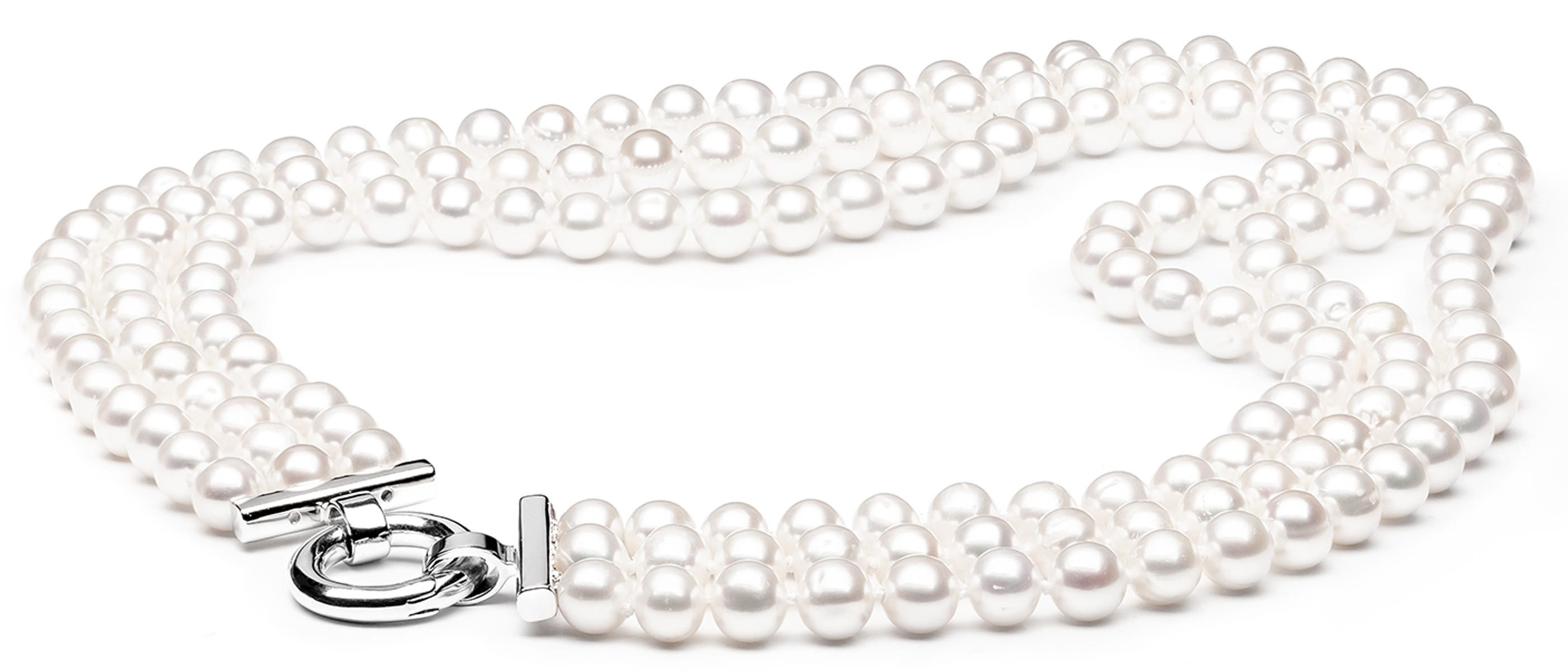 Gaura Pearls Perlenkette 3-reihiges Perlencollier weiß, 5.5-6.5 mm, rund, 4 günstig online kaufen