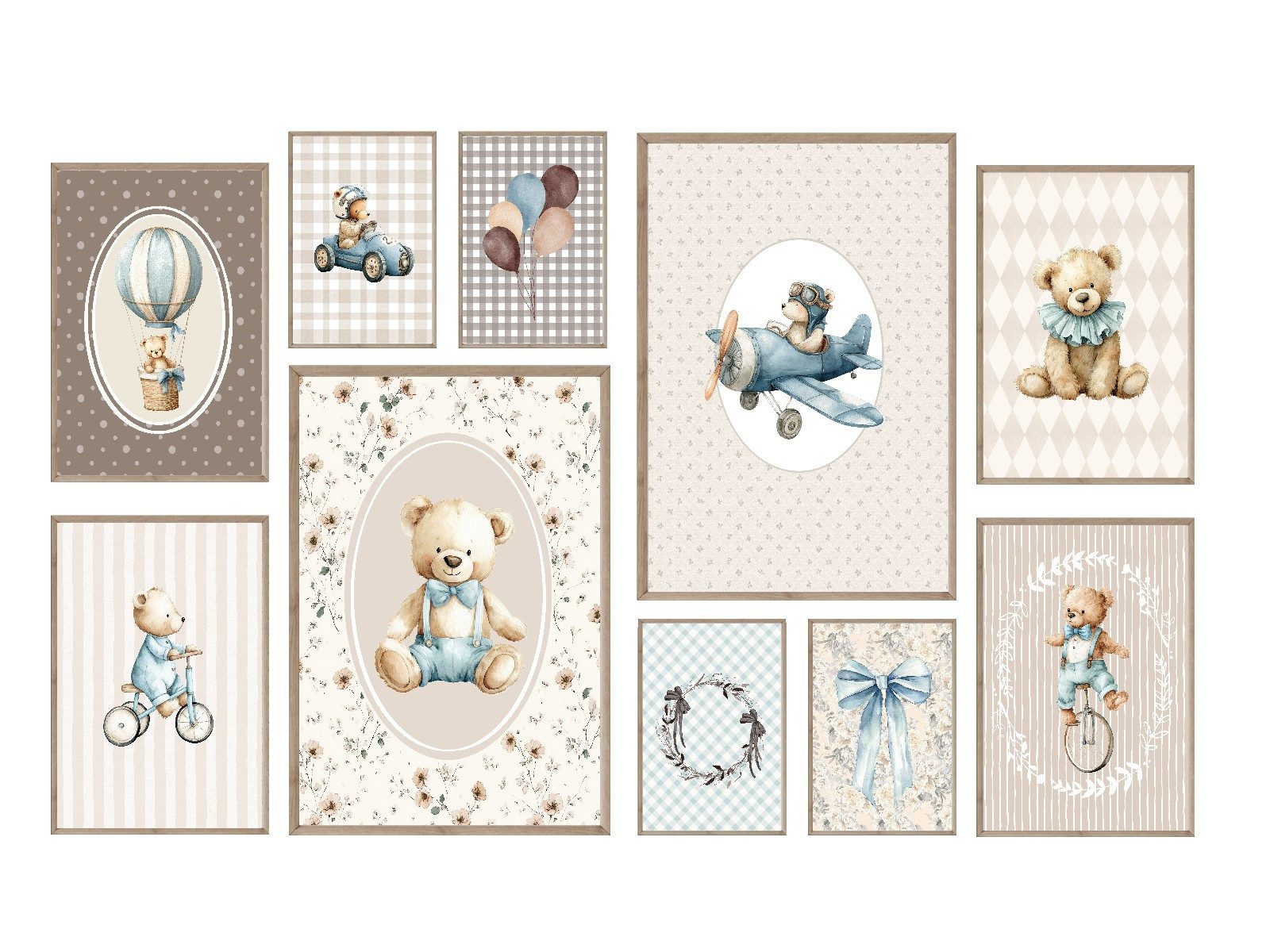 homestyle-accessoires Poster Kinderzimmer Bilderwand 10erSet Bilderset Baby TEDDY, (10 St), - Ohne Bilderrahmen - Sorgfältige & sichere Verpackung