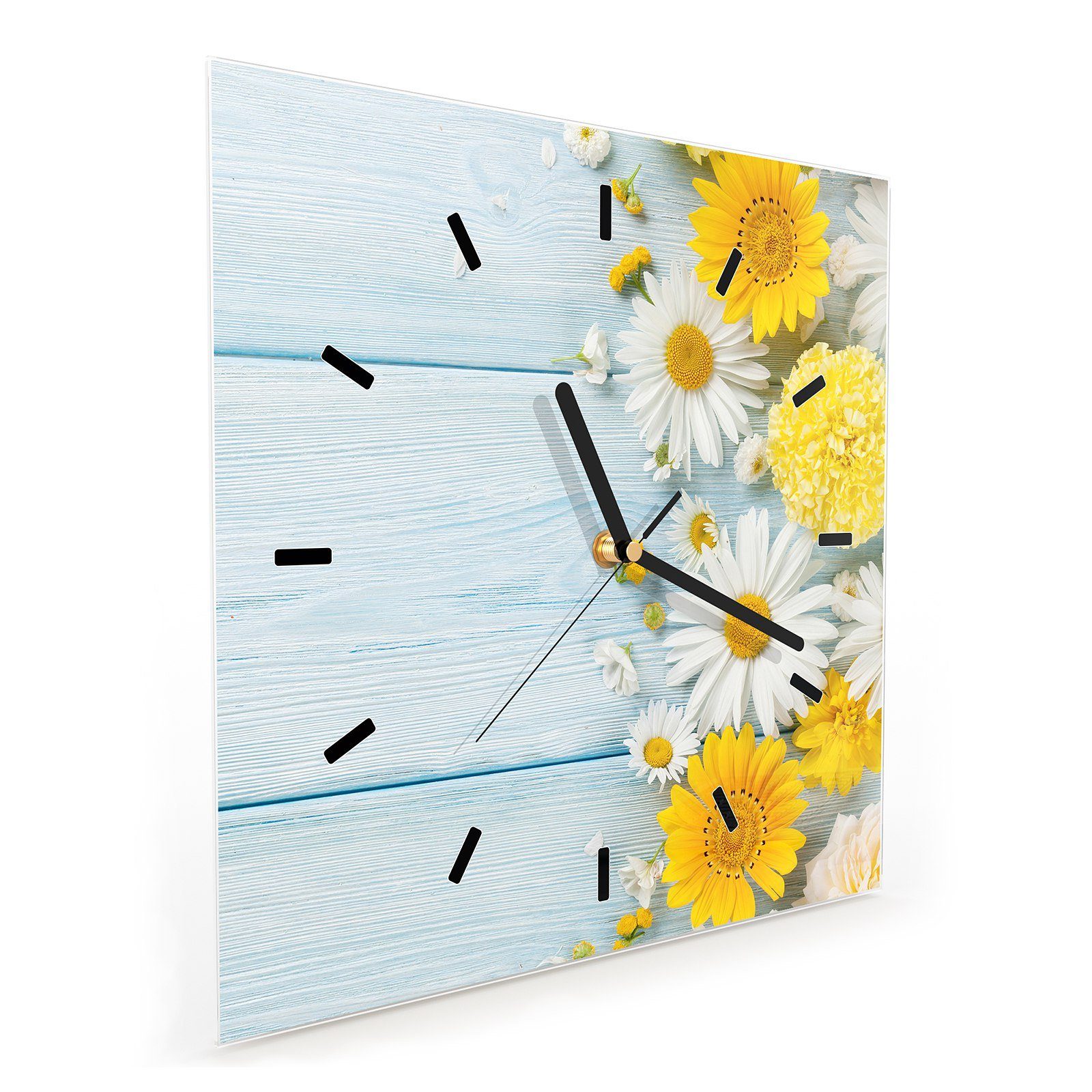 Glasuhr Wanduhr 30 cm Wanduhr als Größe Gartenblumen Motiv 30 x mit Wandkunst Dekoration Primedeco