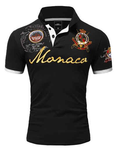 Amaci&Sons Poloshirt Monaco 2.0 Poloshirt mit Stickerei Herren Basic Kontrast Monaco Stickerei Kurzarm Polohemd T-Shirt