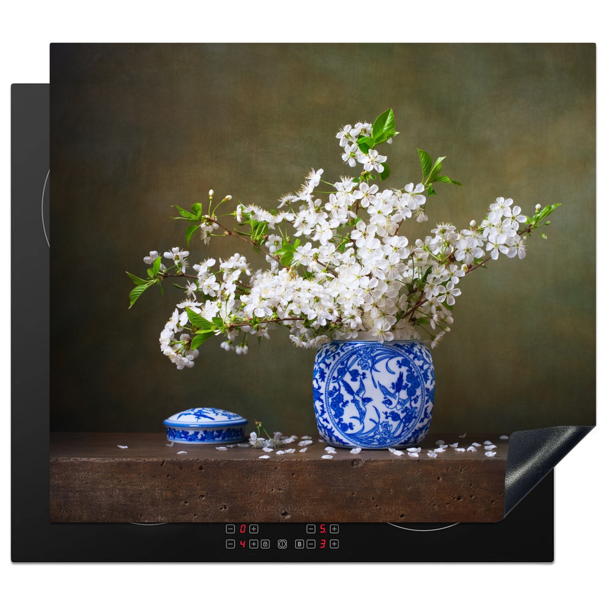 Induktionsmatte Vase (1 cm, Stilleben, - die Herdblende-/Abdeckplatte Sakura MuchoWow Ceranfeldabdeckung tlg), 59x52 Vinyl, küche, für -