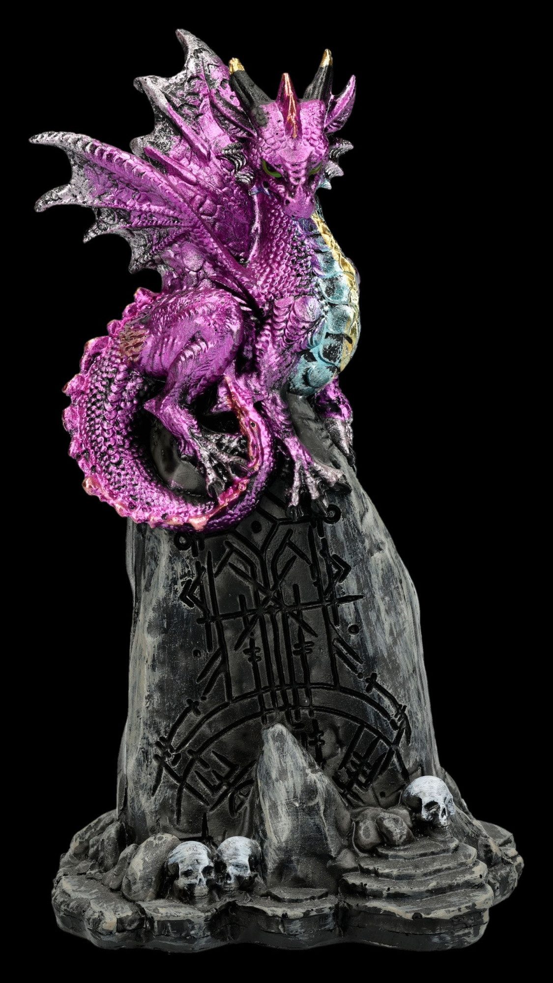 Figuren Shop GmbH Fantasy-Figur Drachen Figur – Runenwächter Statue Lila Fantasy Sammlerfigur 12,5 cm