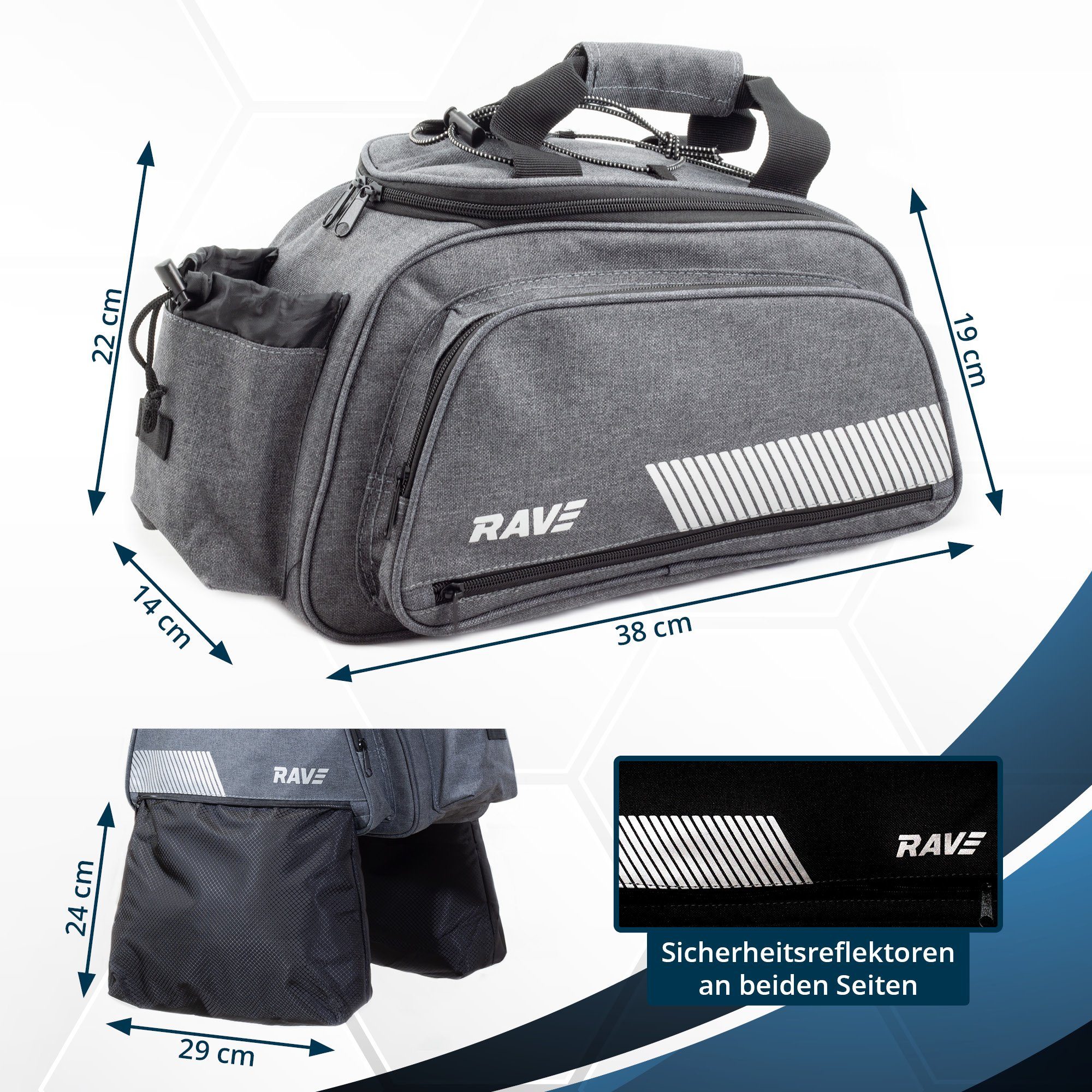 Rave Bike&Outdoor Gepäckträgertasche Kühltasche (5 Liter), mit 2 Seitentaschen je 6 Liter