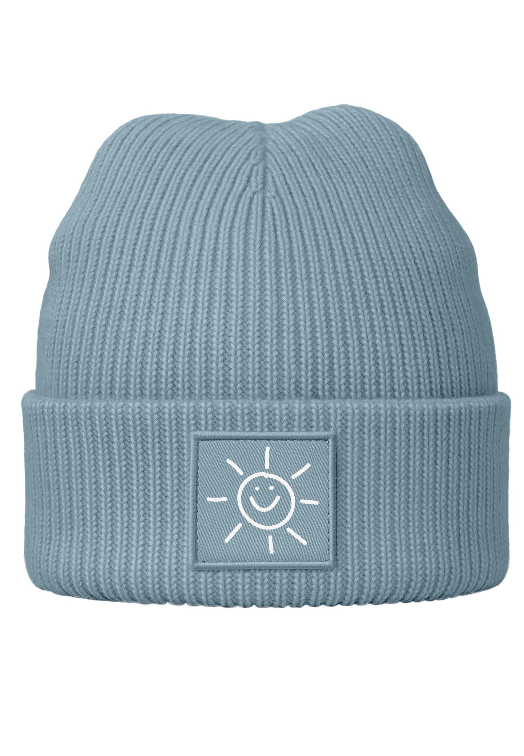 Neverless Strickmütze Herren Mütze Beanie mit Aufdruck Sonne Smile Wintermütze Print