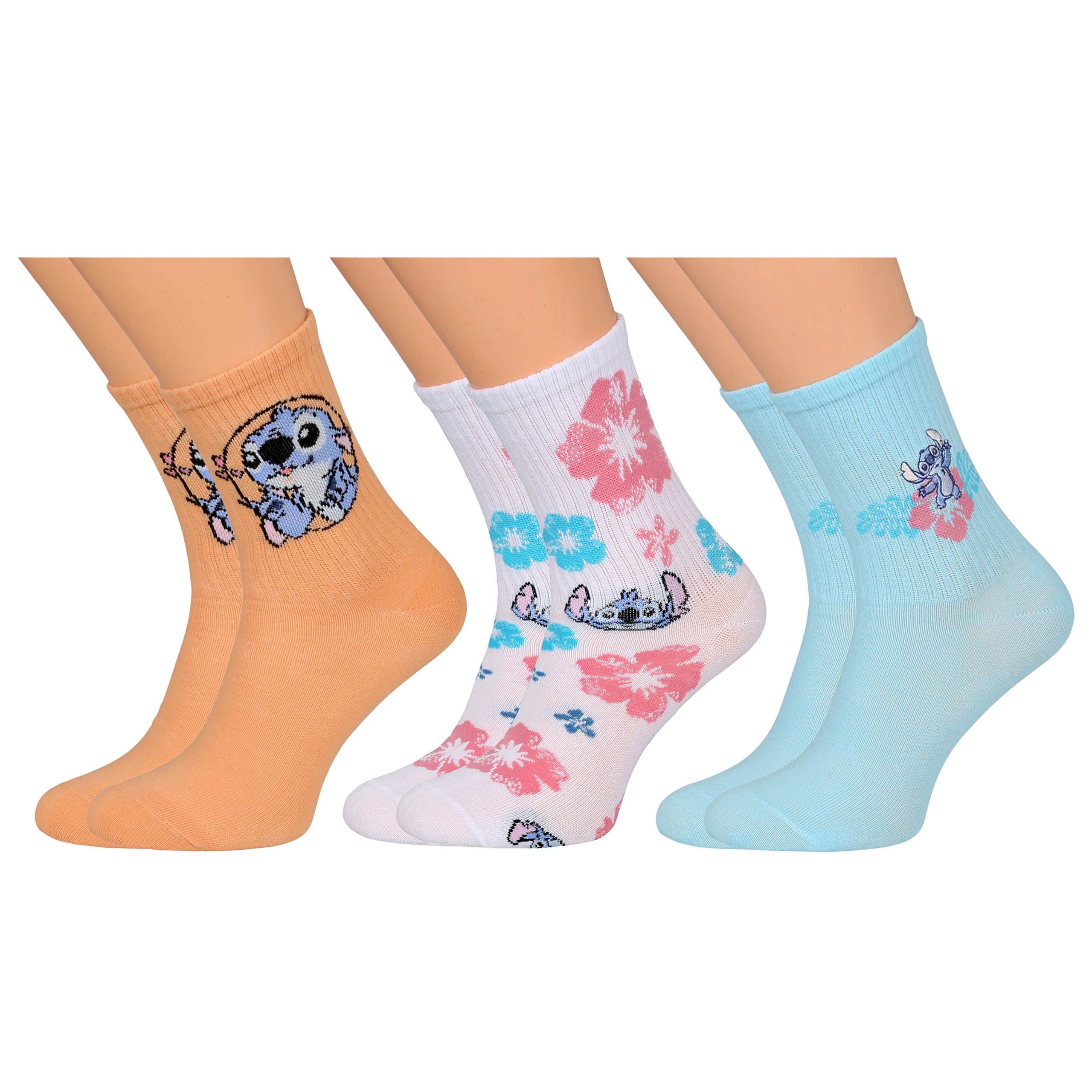 Haussocken Stitch DISNEY Bunte lange Socken für Frauen - 3 Paar, 37-42EU
