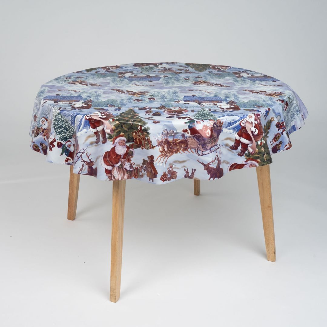 laro Tischdecke 140cm rund Tischdecke Garten Weihnachtsmann Schlitten Weiß günstig online kaufen