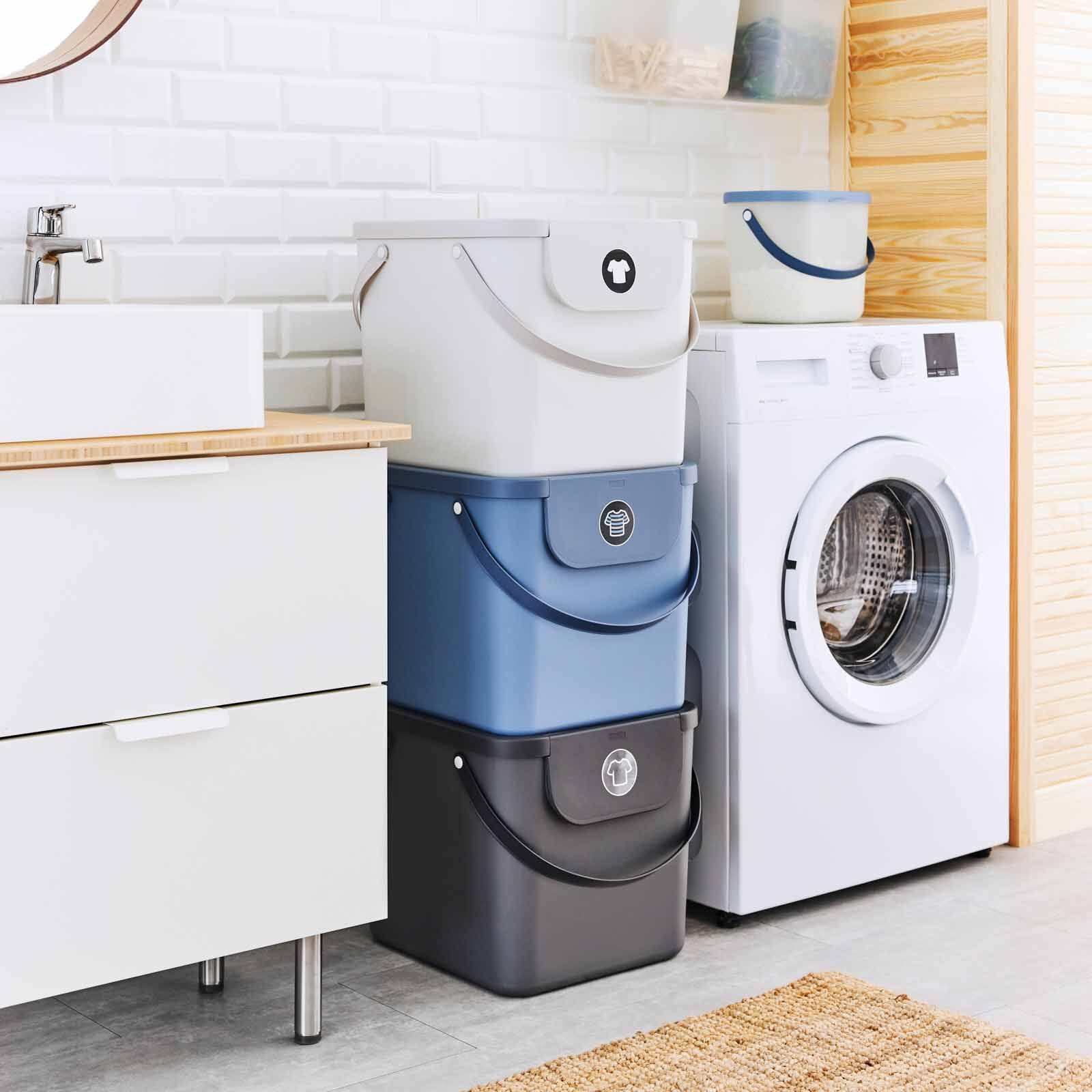 ROTHO Wäschekorb Albula Wäschesammler 40l mit Deckel, Kunststoff (PP recycelt), Aus rezykliertem Kunststoff