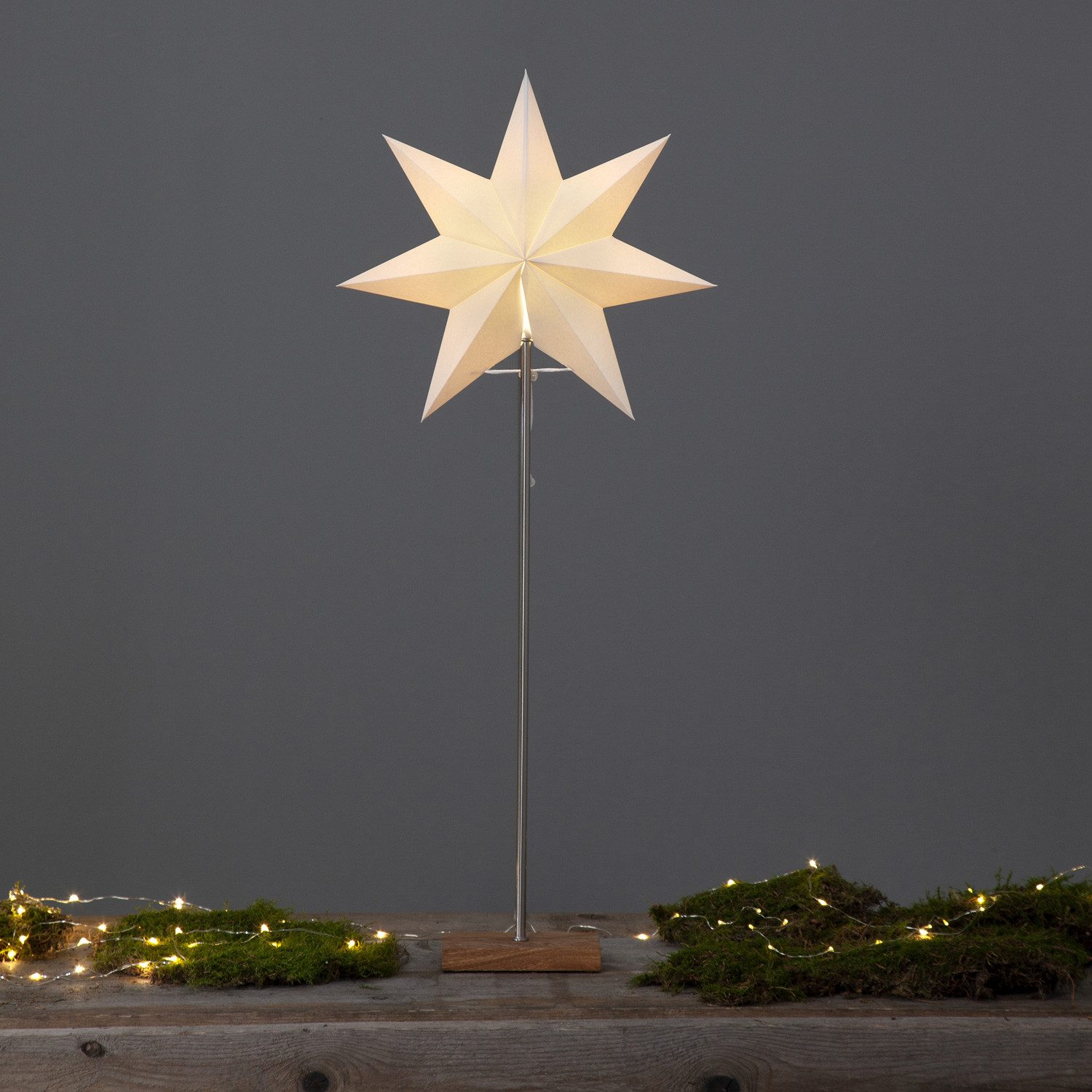 STAR TRADING LED Stern Papierstern Stehleuchte Weihnachtsstern 7-zackig 80cm E14 weiß braun