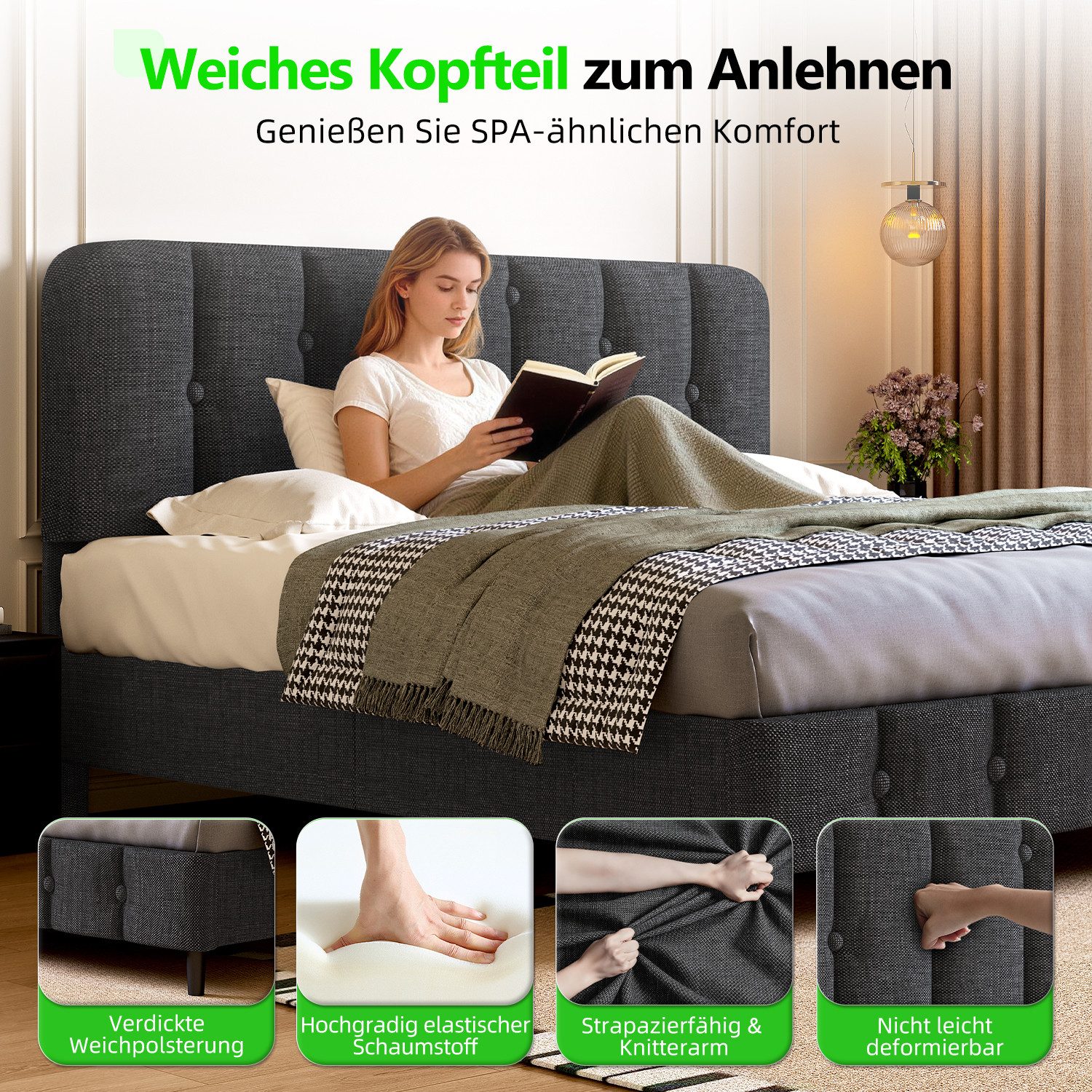 Lexzurn Polsterbett Polsterbett 140 x 200 cm mit Lattenrost, Doppelbett Bet günstig online kaufen