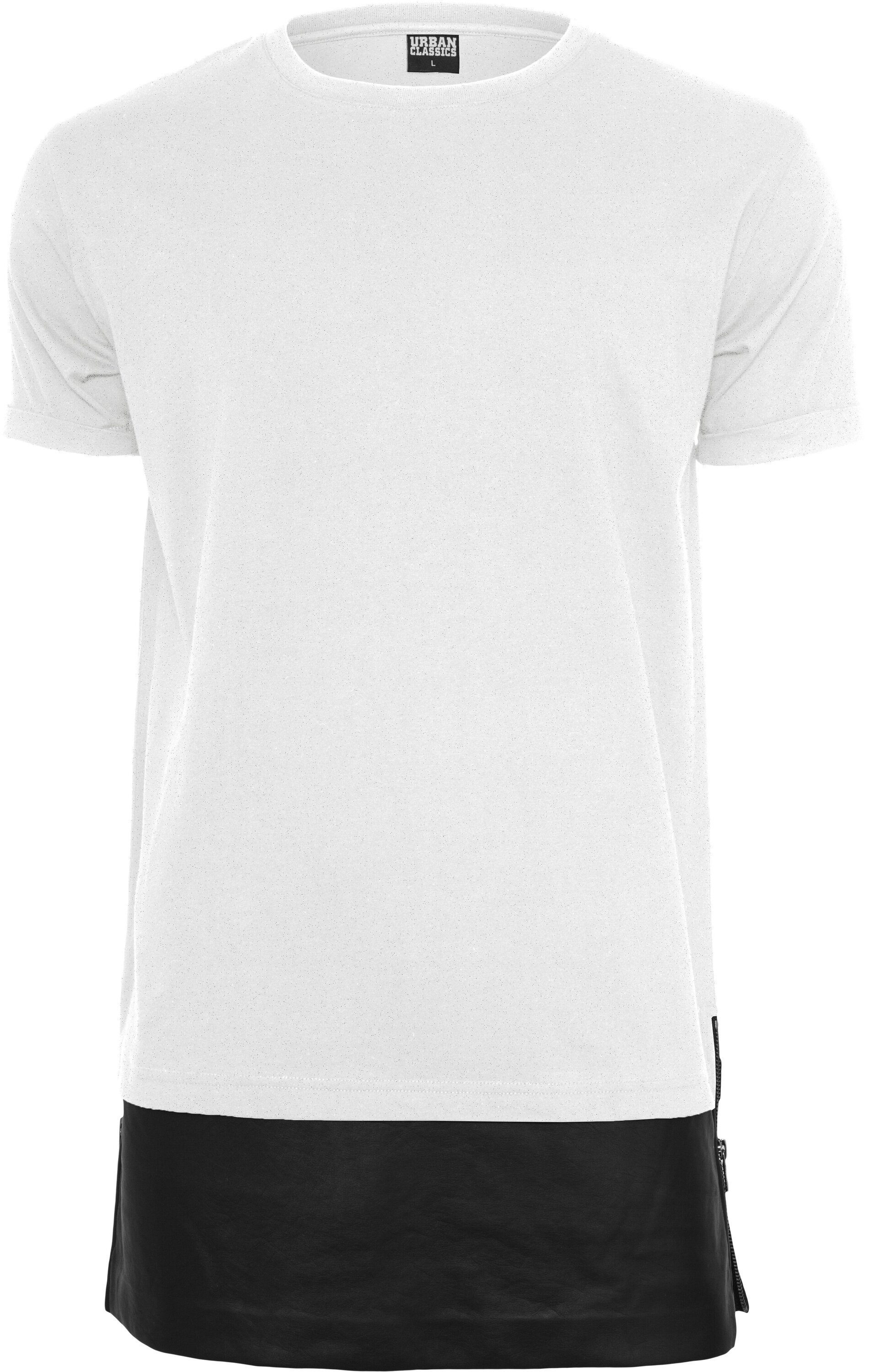 URBAN CLASSICS T-Shirt Herren Long Zipped Leather Imitation Bottom Tee (1-tlg) white/black