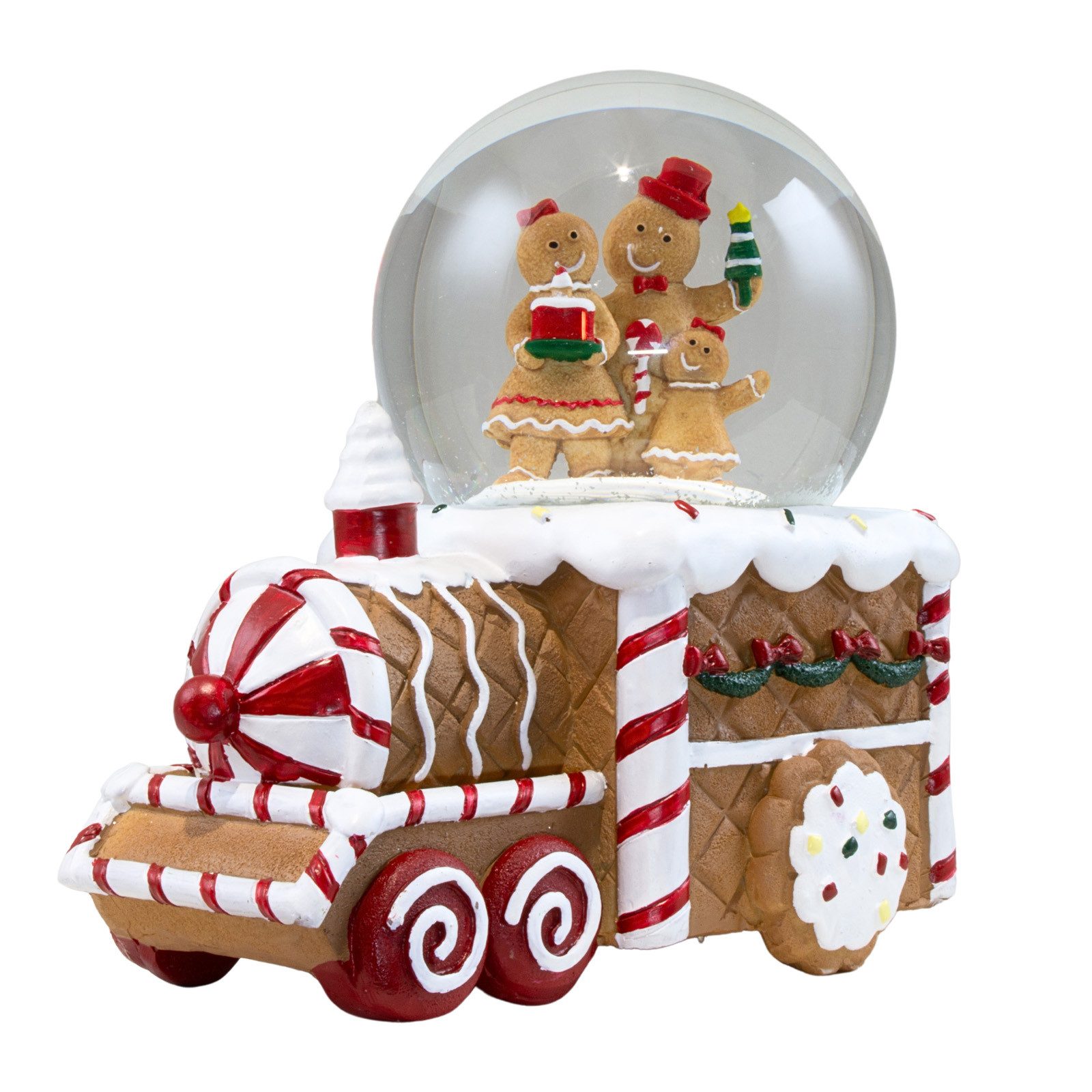 Christmas Paradise Schneekugel Lebkuchenzug 17cm mechanisch aufziehbar (Spieluhr, 1 St., Weihnachtsdeko), Lebkuchenfiguren im Zug