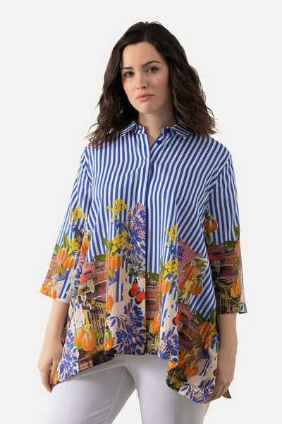 Ulla Popken Hemdbluse Bluse Streifen Hemdkragen Oversized 3/4-Arm