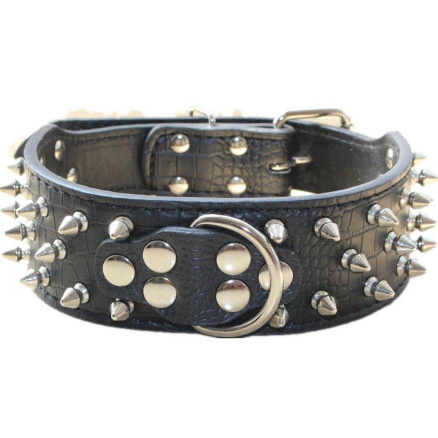 LuxusKollektion Hunde-Halsband Hundehalsband Kunstleder Nieten 2Zoll S Schwarz, Kunststoff