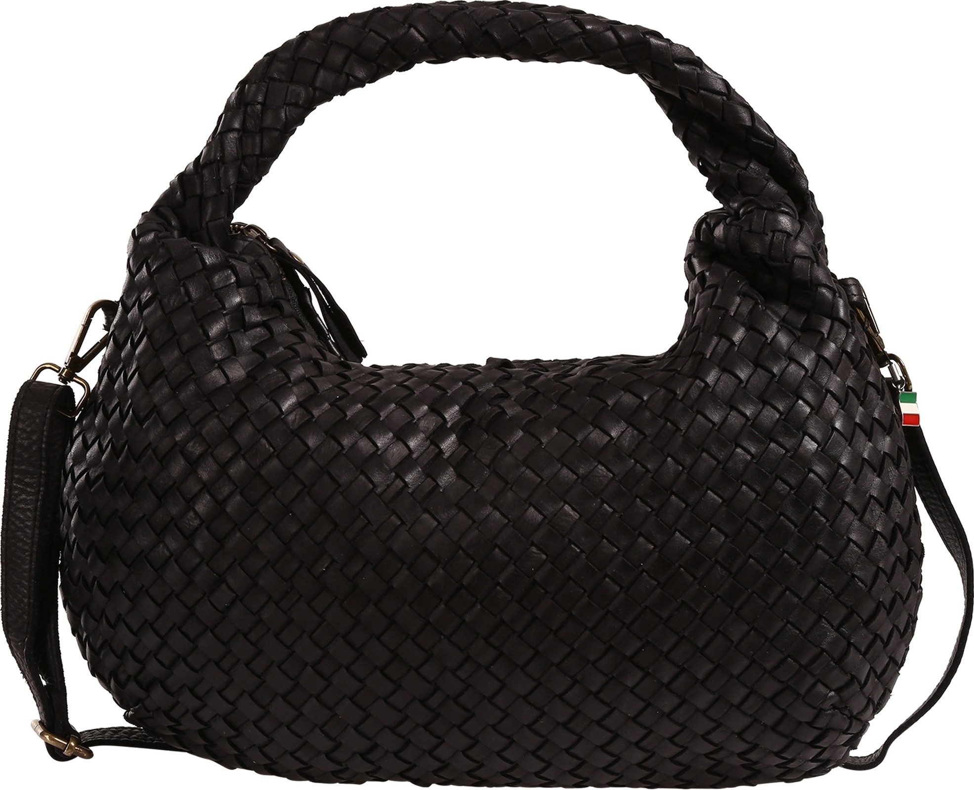 FLORENCE Schultertasche Florence Damen Schultertasche geflochtene (Schultertasche), Damen Schultertasche Leder, schwarz ca. 46cm x ca. 28cm hoch