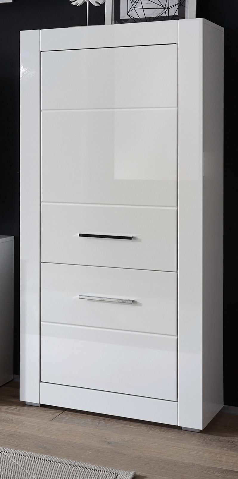 Furn.Design Midischrank Carrara (Highboard 2-türig, 65 x 142 cm) in weiß Hochglanz