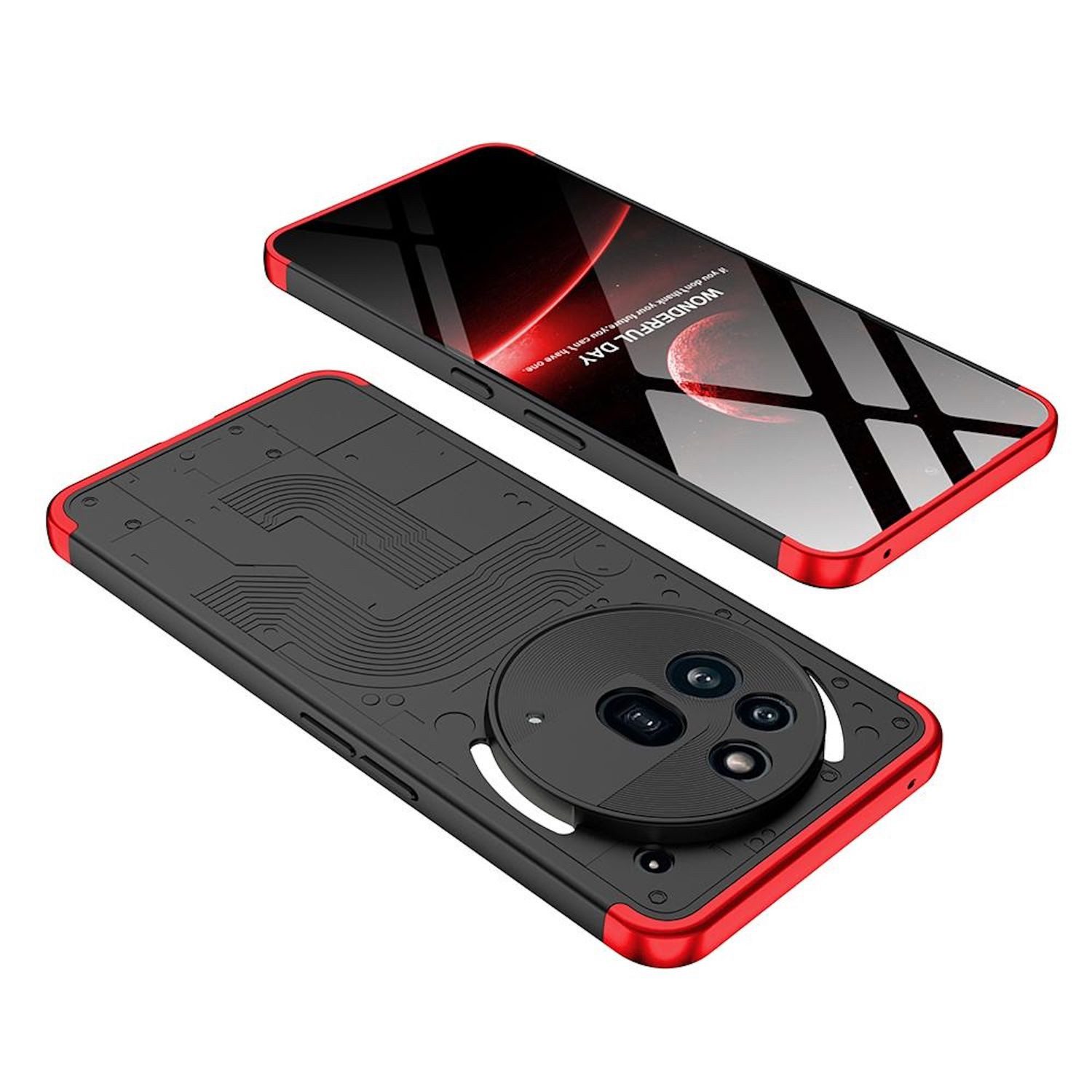 Wigento Handyhülle Für Nothing Phone 3a Pro Dreiteilige GKK Rundum Schutz Hülle Cover Rot, GKK Schutzhülle mit dreiteiliger Rundum-Abdeckung