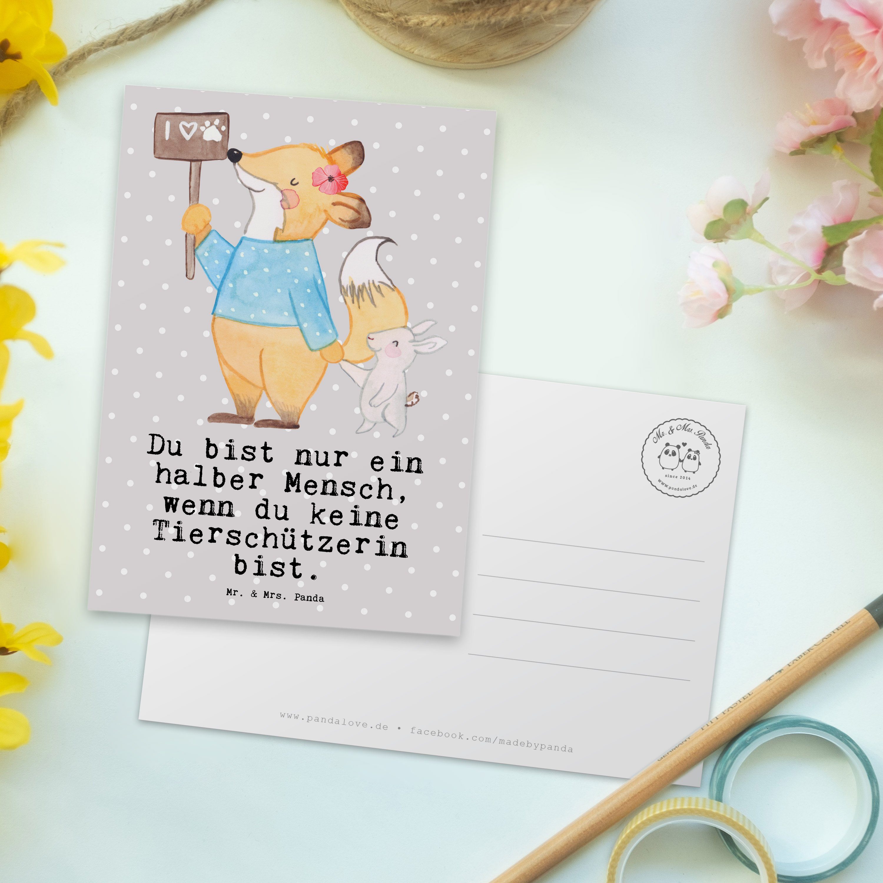 Mr. & Mrs. - - mit Postkarte Panda Tierschützerin Geschenk, Beruf Pastell Dankeschön, Herz Grau