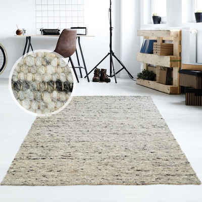 Wollteppich TaraCarpet Alpen, TaraCarpet, rechteckig, Höhe: 10 mm, Handwebteppich Schurwolle grau Wohnzimmer Schlafzimmer 060x110 cm