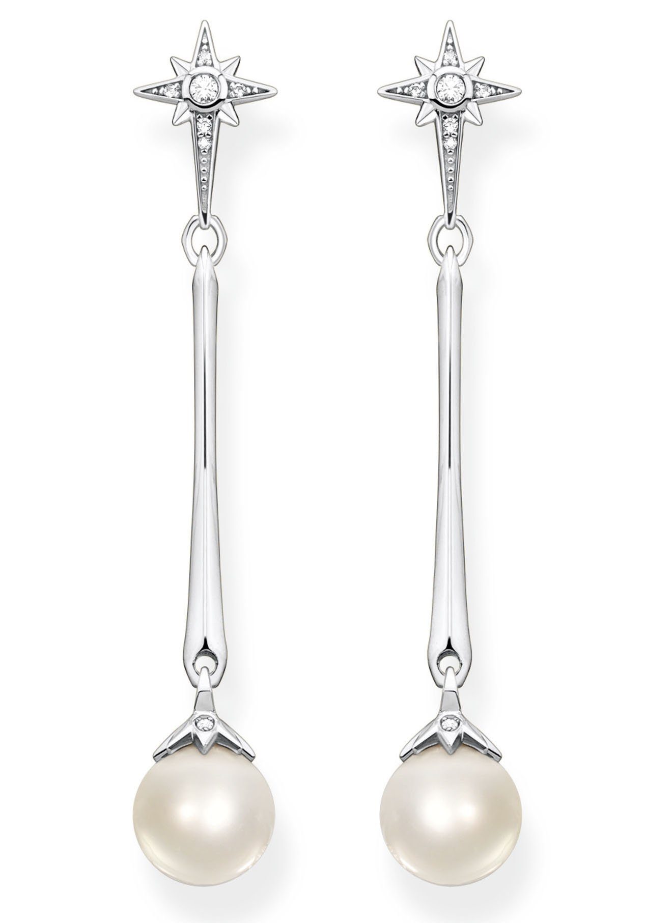 Damen Schmuck THOMAS SABO Paar Ohrstecker Perle mit Stern Silber, H2119-167-14, mit Süßwasserzuchtperlen und Zirkonia