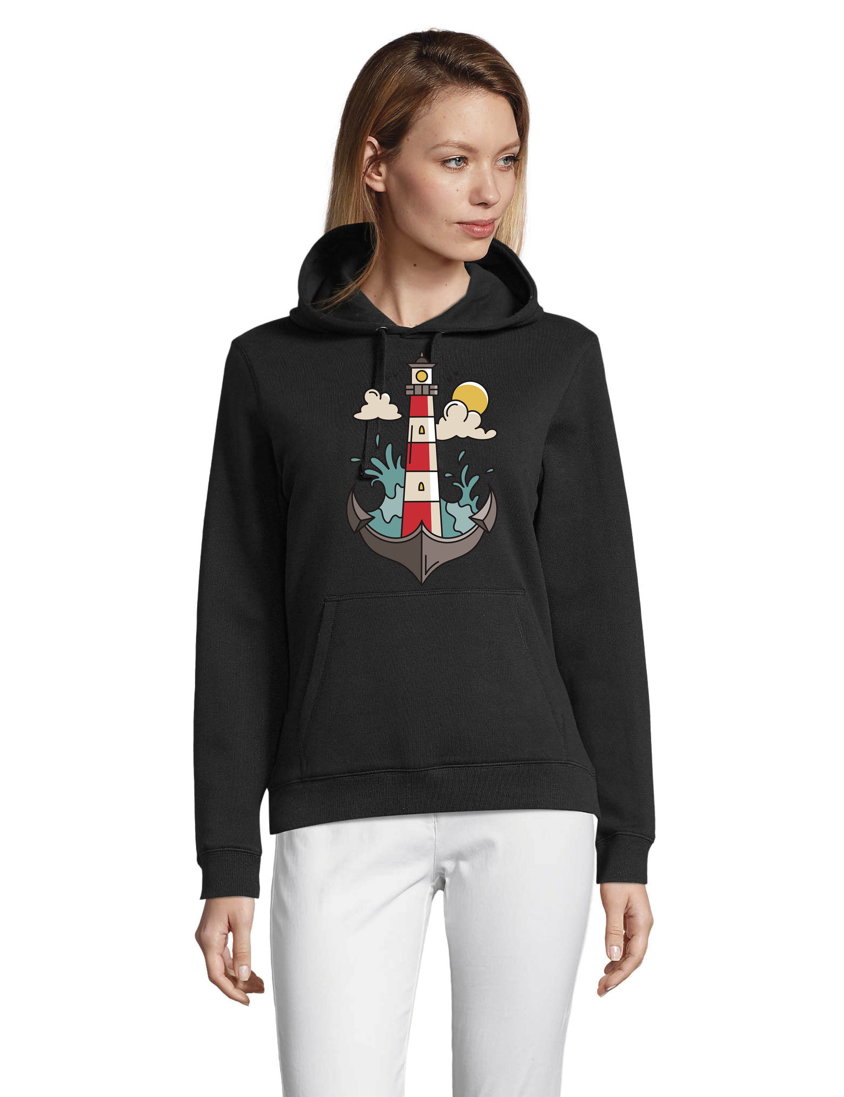 Youth Designz Kapuzenpullover Damen Hoodie Pullover "Anker Leuchtturm" lustig Statement Geschenk mit witzigen Fun-Print für Frauen als Geschenk