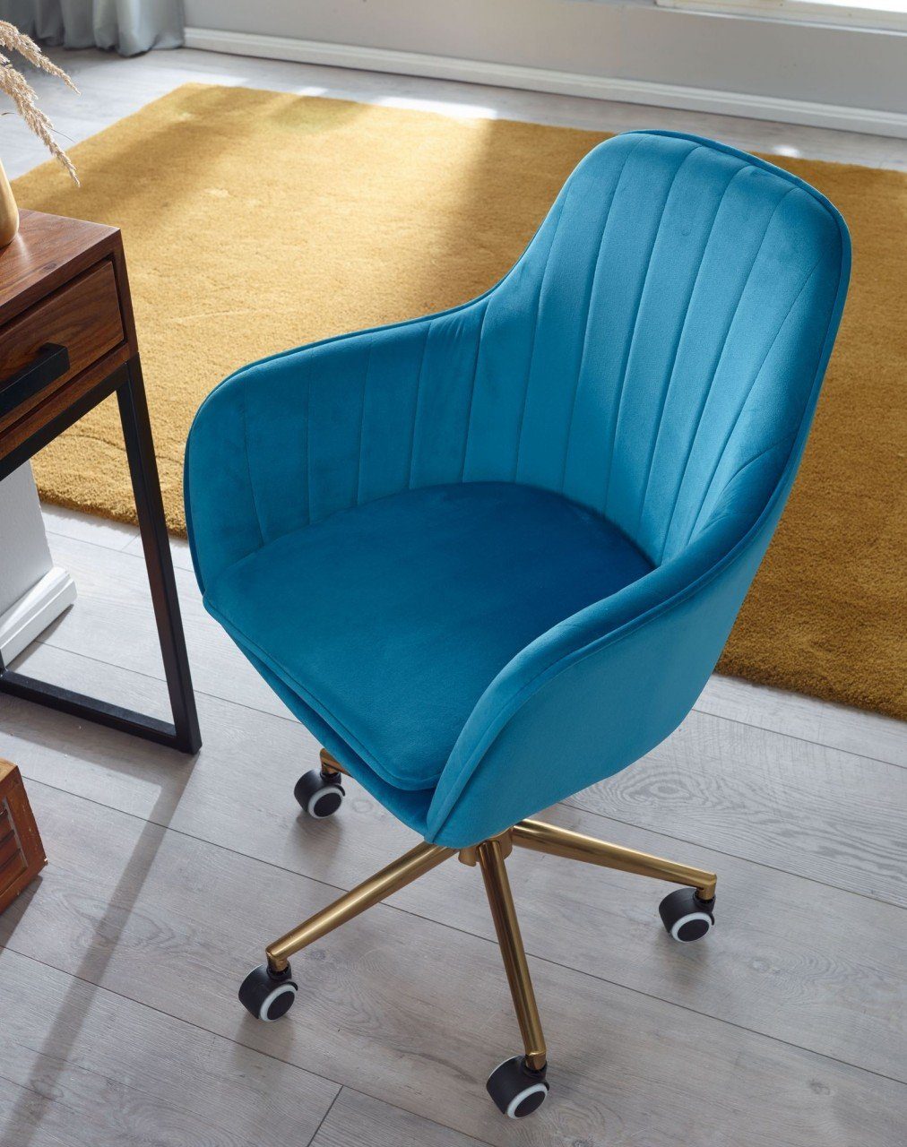 furnicato Blau Design Schreibtischstuhl Drehstuhl Bürostuhl mit Lehne Samt