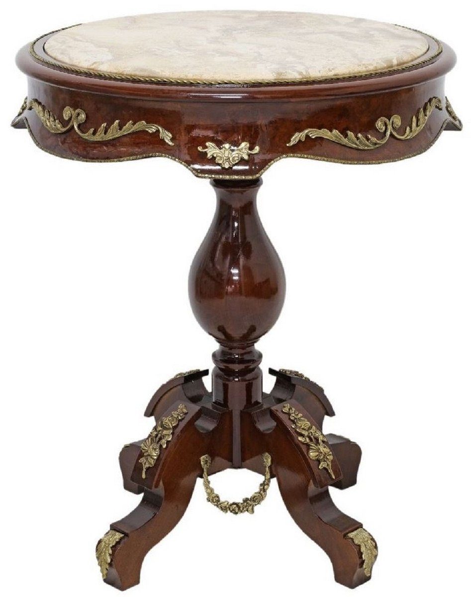 / Beistelltisch Tisch Padrino Möbel Messing Marmorplatte Dunkelbraun Barock Stil Barock Antik Creme - - runder Casa / Massivholz Beistelltisch mit