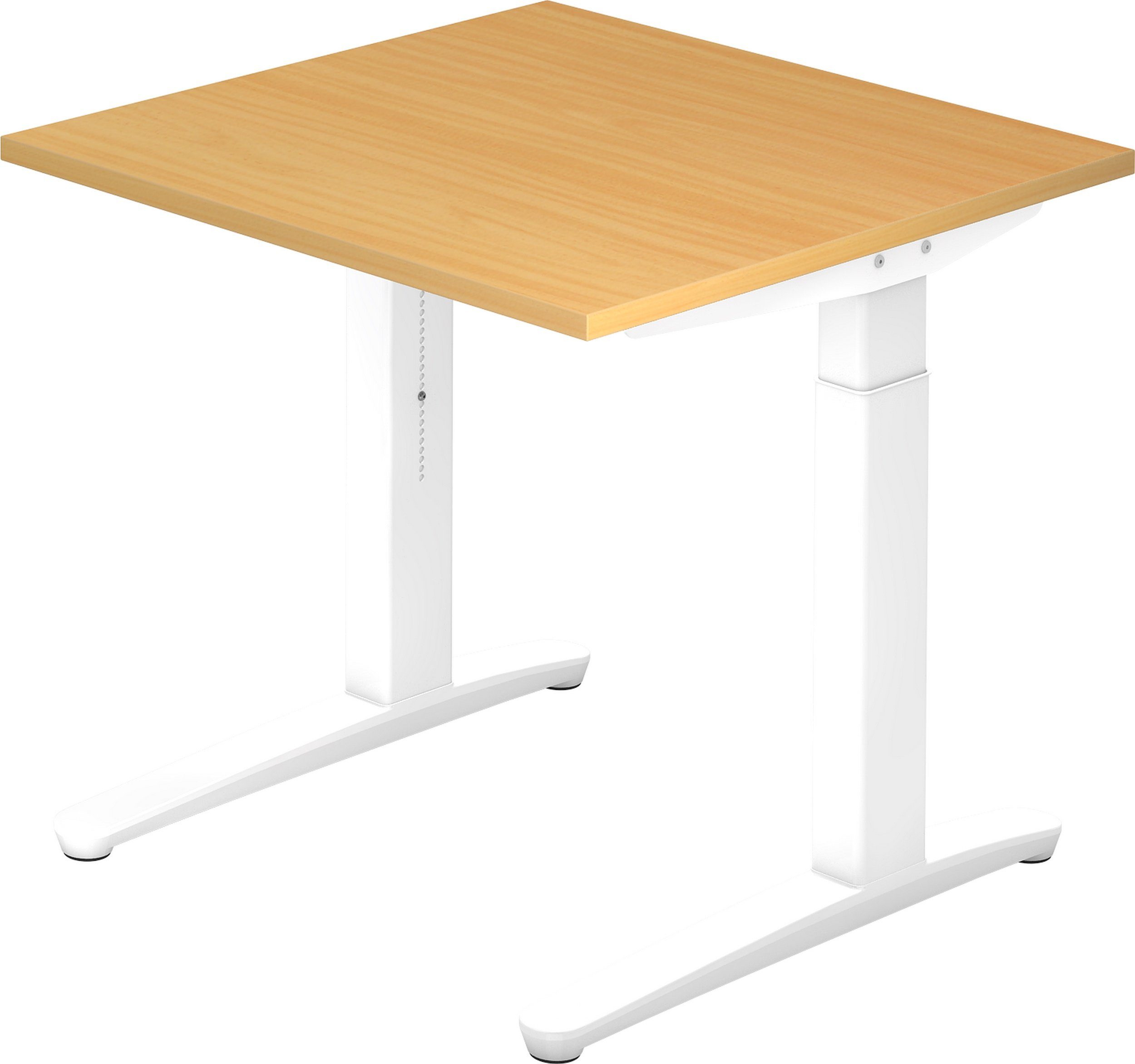bümö Schreibtisch Schreibtisch Serie-XB, Quadrat: 80 x 80 cm - Dekor: Buche - Gestell: Weiß