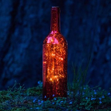 MARELIDA LED Dekolicht LED Dekoflasche Leuchtflasche flackernd m. Lichterkette 8LED Timer rot, LED Classic, warmweiß (2100K bis 3000K)