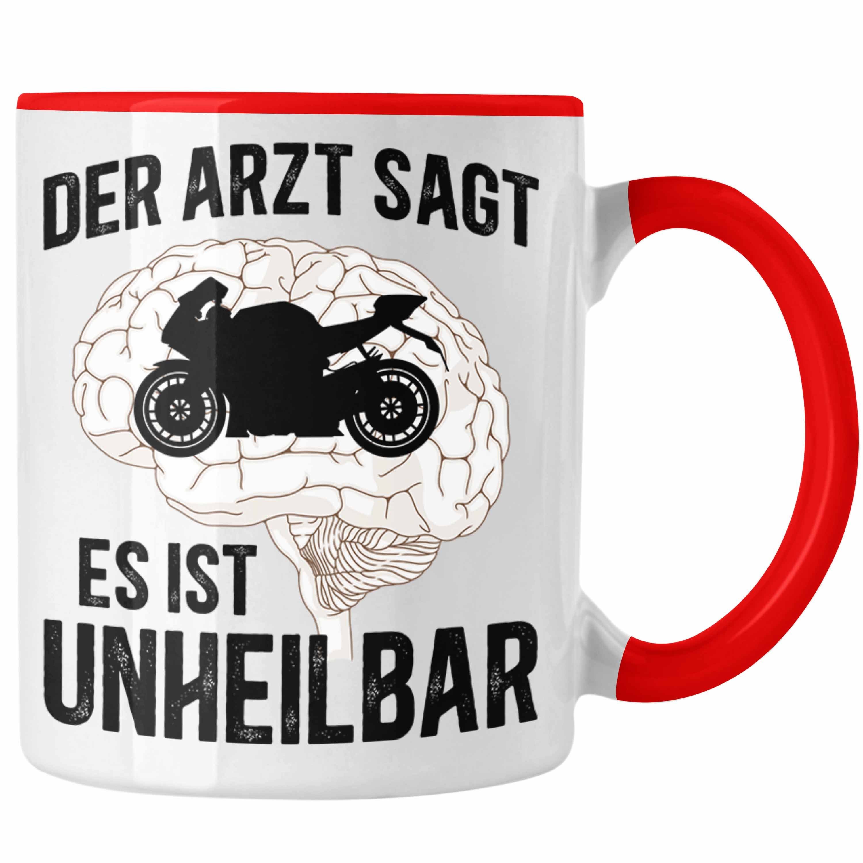 Trendation Tasse Trendation - Motorradfahrer Geschenk Männer Motorrad Tasse mit Spruch Kaffeetasse für Biker Herren Rot