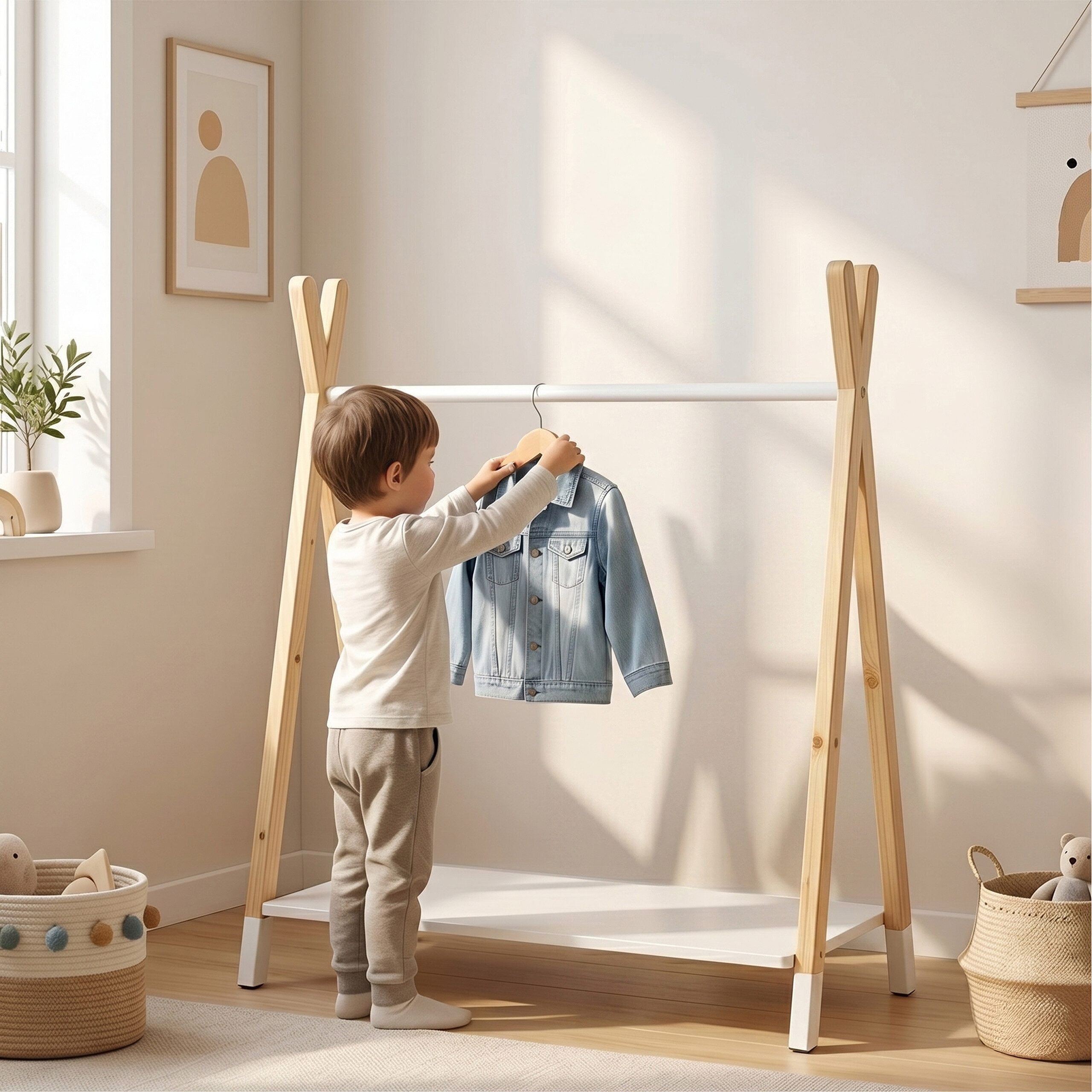 relaxdays Kleiderständer Kinder-Kleiderständer aus Holz