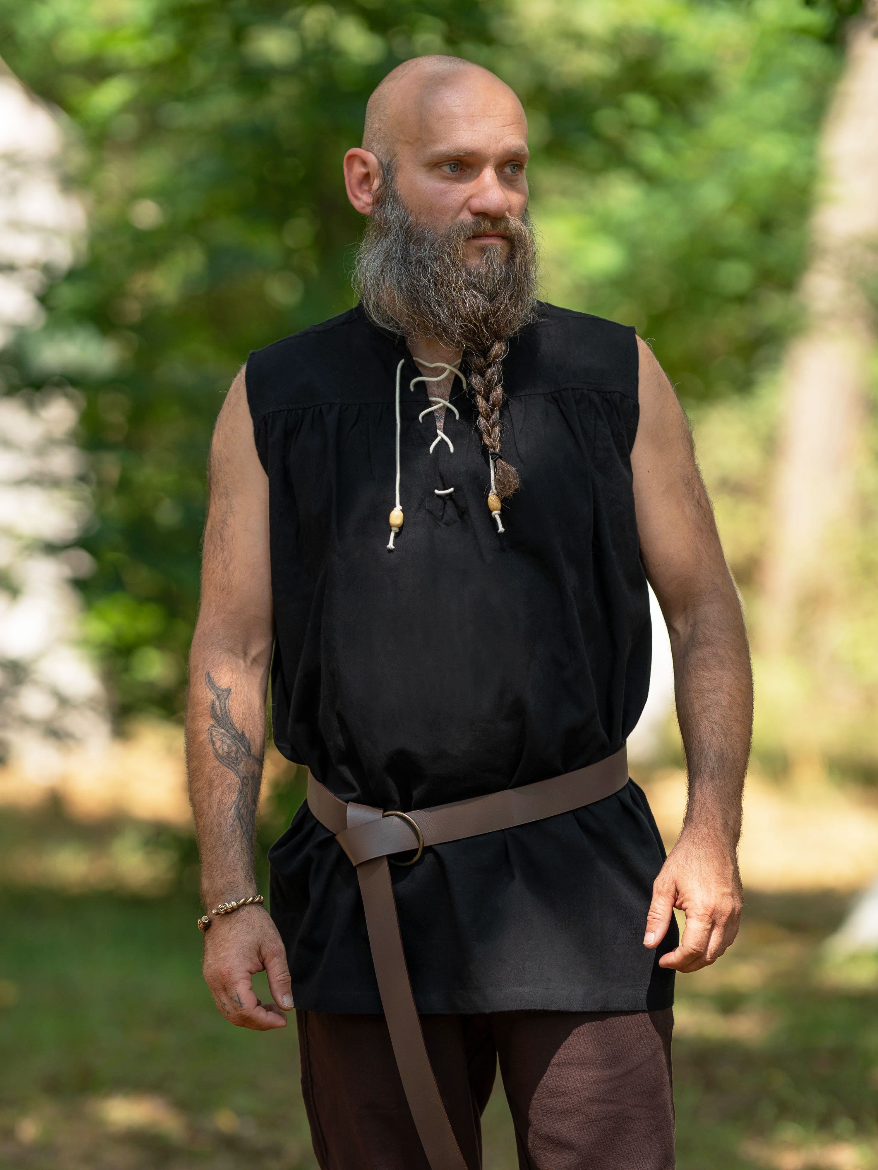 Vehi Mercatus Wikinger-Kostüm Klassisches Mittelalter Hemd ärmellos, Schwarz "Eike"