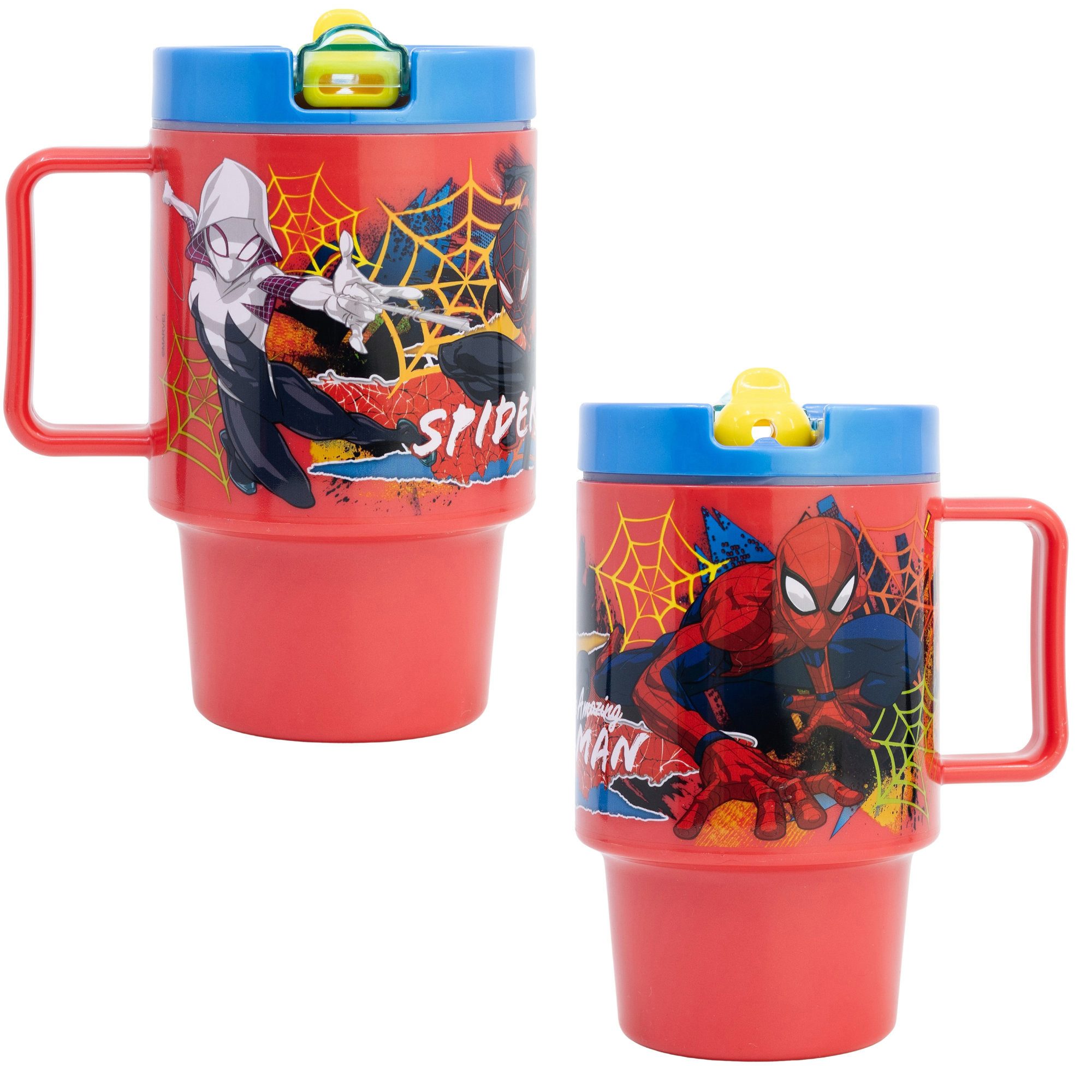 MARVEL Kinderbecher Marvel The Amazing Spiderman Trinkbecher Becher mit Halm 530 ml