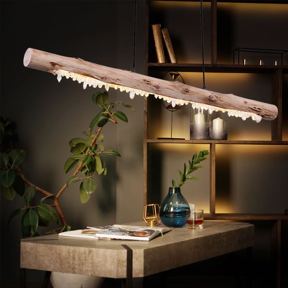 LED-Leuchtmittel etc-shop Hängeleuchte Holz fest mit LED Warmweiß, Kristalldekor aus Pendelleuchte, verbaut, Holzbalken Decken