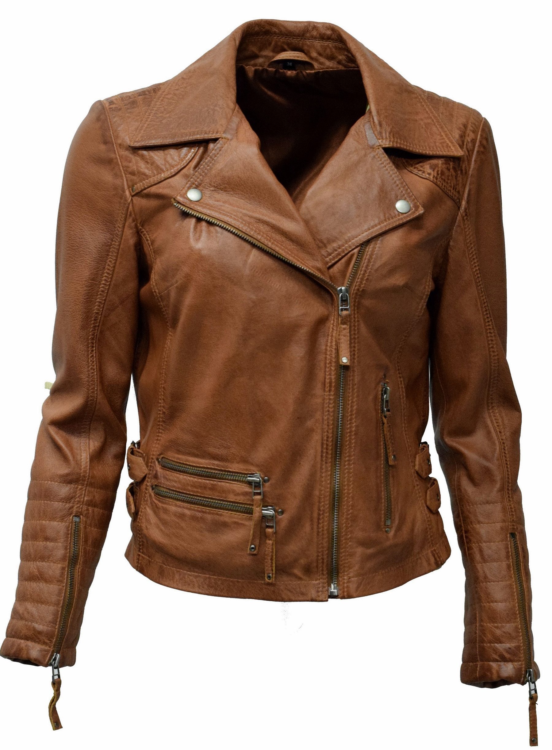 Zimmert Leather Lederjacke Cara (1-St) Cognac, Rot, Burgund, Knautschiges L günstig online kaufen