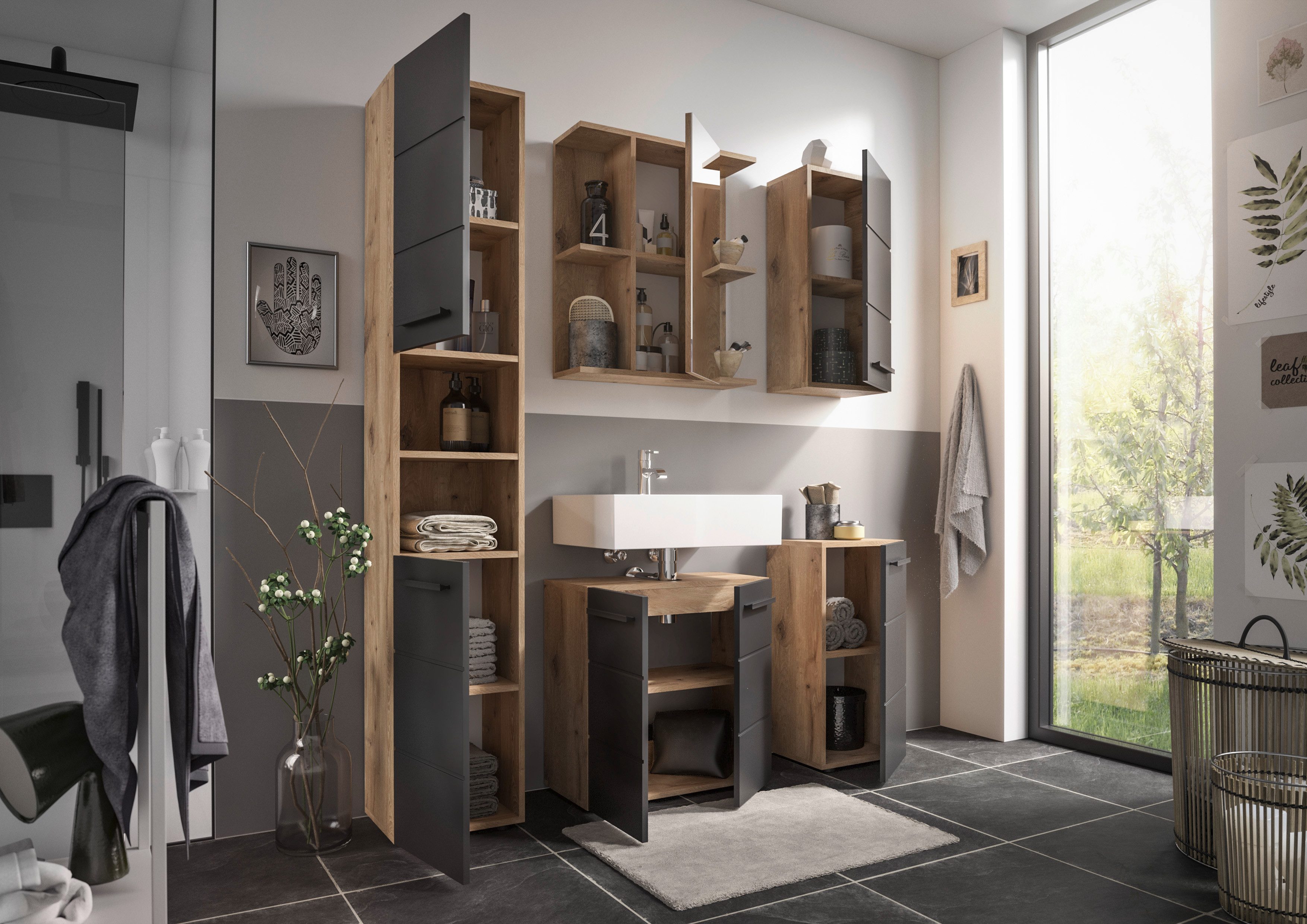 BASIC by Balculina Midischrank Vista BxHxT 34x72x31 cm (1-St) Breite 34cm, Kunststoffgriffe, Made in Europa