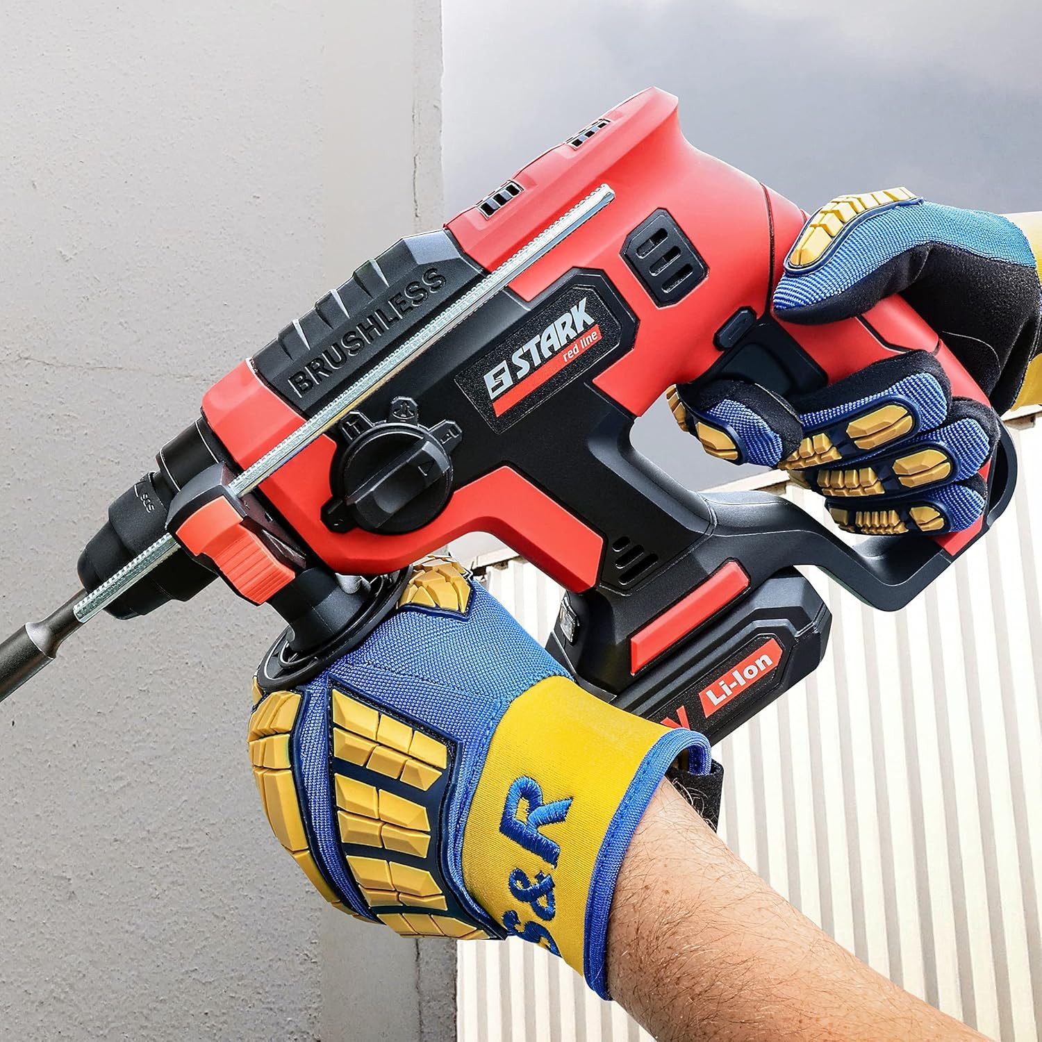 S&R Arbeitshandschuhe Mechaniker Handschuhe mit flexiblen Protektoren, Gr.10, 1 Paar (2-St) für KFZ-, Metall-, Bau-, Holzarbeiten, stoßdämpfende Knöchelschutz