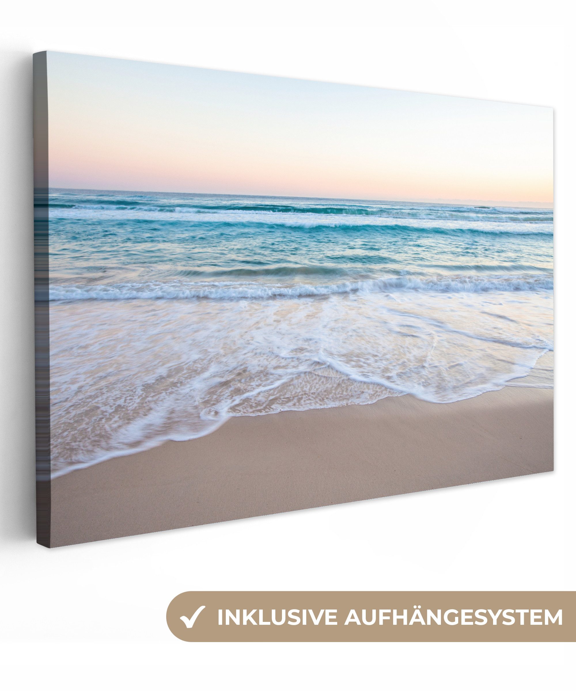 OneMillionCanvasses® Leinwandbild Strand - Meer - Pastell, Fotodruck (1 St), Leinwandbilder XXL Wohnzimmer, Deko Aesthetic 150x100 cm