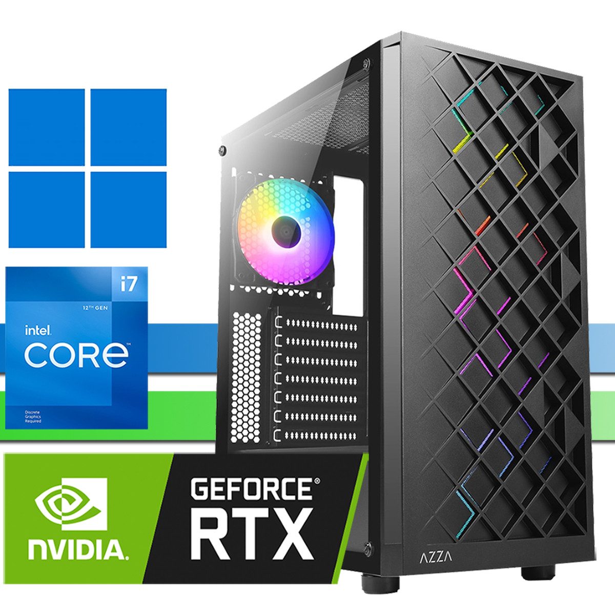 X-HARDWARE X-Gaming 12700F, 32GB RAM, 1000GB NVMe SSD + bis zu 4TB HDD Gaming-PC (Intel Core i7 12700F, Nvidia GeForce RTX 4060Ti, 32 GB RAM, 0 GB HDD, 1000 GB SSD, Luftkühlung, Windows 11 Professional)