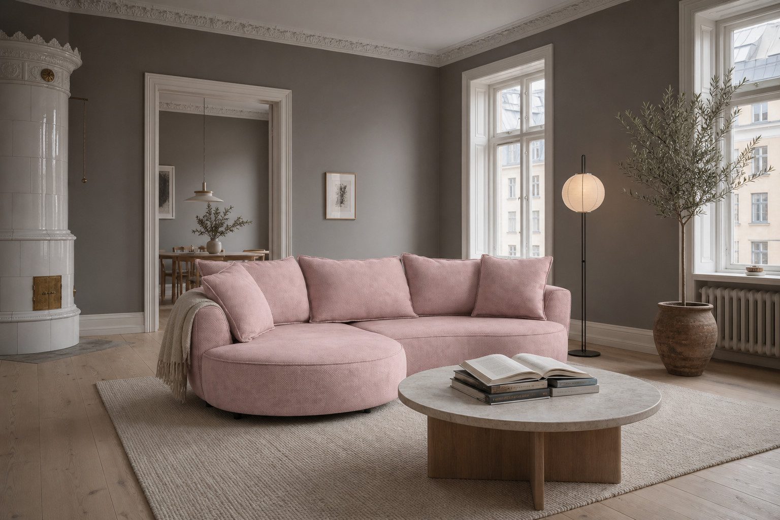 foamnova Ecksofa Mantua, 3-Sitzer mit Recamiere, organische Form, Breite 260 cm, Organische, fließende Form, echt bezogener Rücken