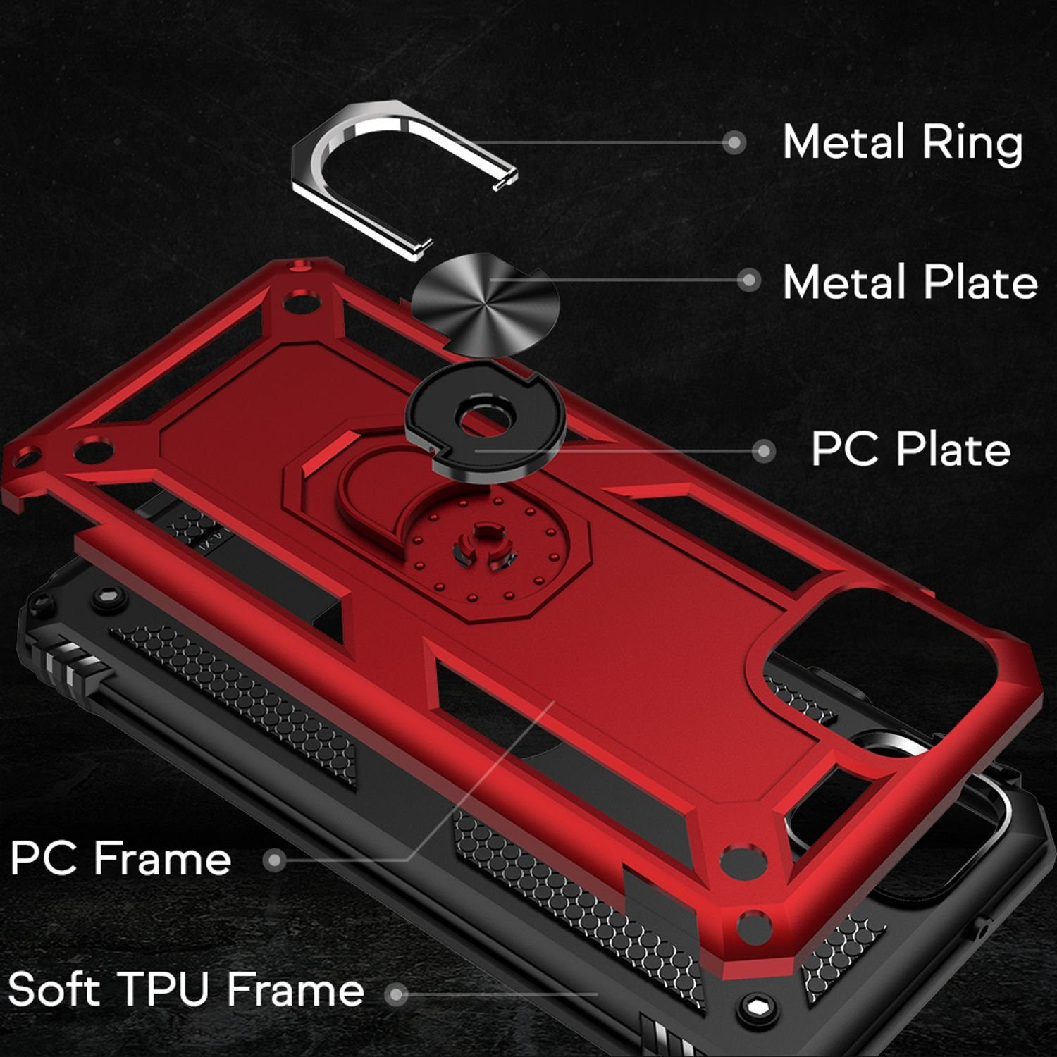 Nalia Smartphone-Hülle Google Pixel 4 14,5 cm (5,7 Zoll), Stoßfeste Military-Style Ring Hülle / Extrem Schützend / Outdoor Case