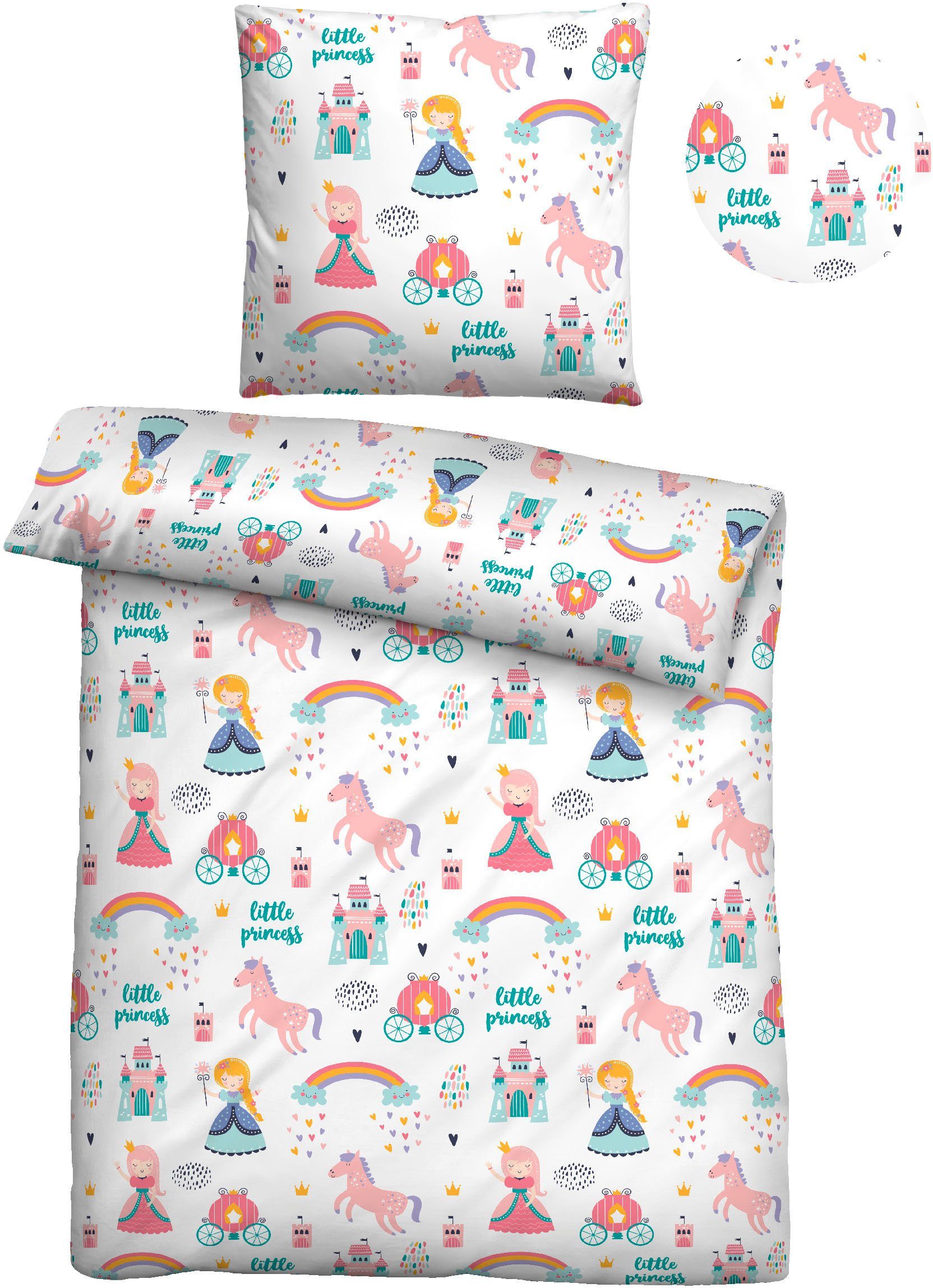 Biberna Bettwäsche kleine Prinzessin, Feinbiber, 2 teilig, wohlig warm + weich, pflegeleicht, aus 100% Baumwolle, Reißverschluss – Bild 3 von 5