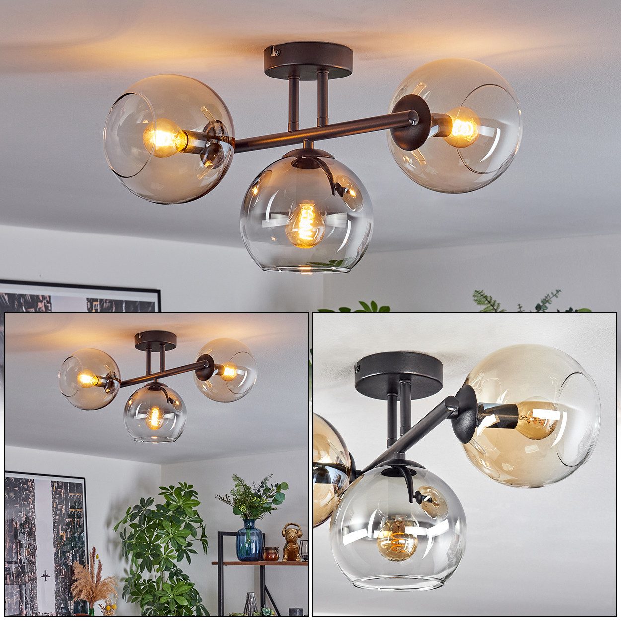 hofstein Deckenleuchte Deckenlampe aus Metall/Glas in günstig online kaufen
