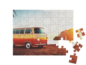 puzzleYOU Puzzle Retro-Bus am Strand im Sonnenuntergang, 48 Puzzleteile, puzzleYOU-Kollektionen Autos