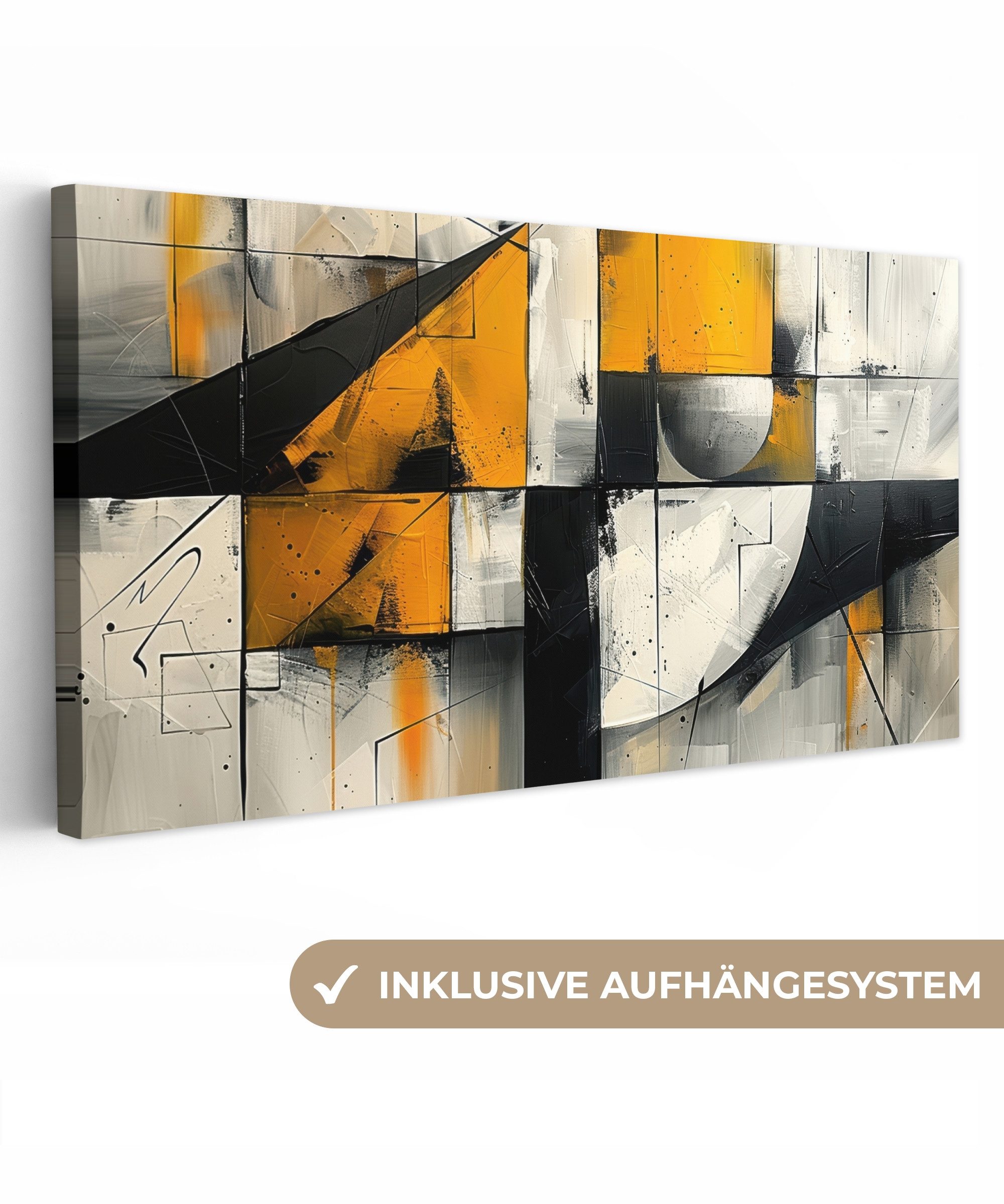 OneMillionCanvasses® Leinwandbild Panorama Gelb - Abstrakt - Modern - Formen, Fotodruck (1 St), Wandbild, Deko Schlafzimmer Wohnzimmer Flur 40x20 cm