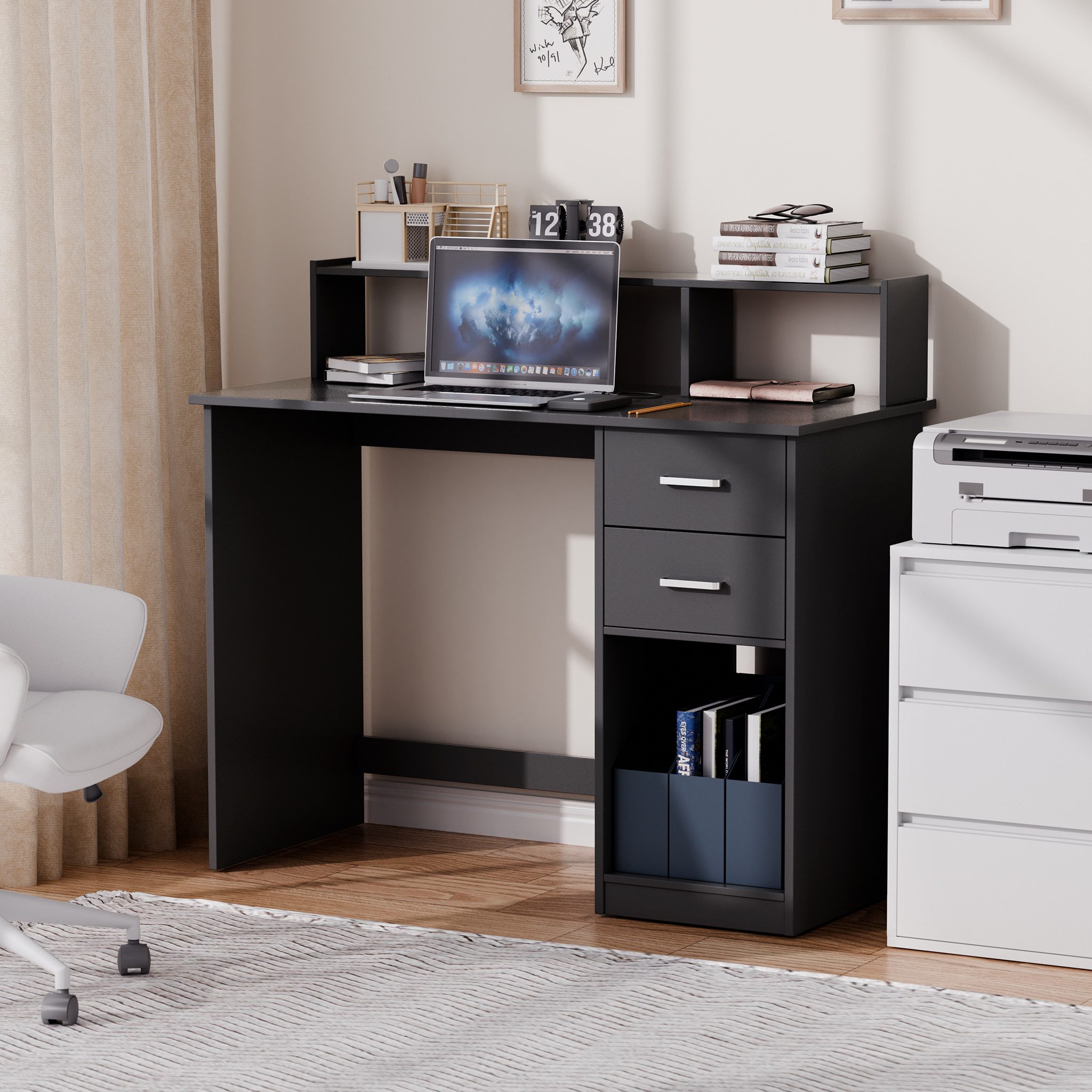 Mondeer Schreibtisch Computertisch, mit 2 Schubladen, Regal & Schrank 105x9 günstig online kaufen