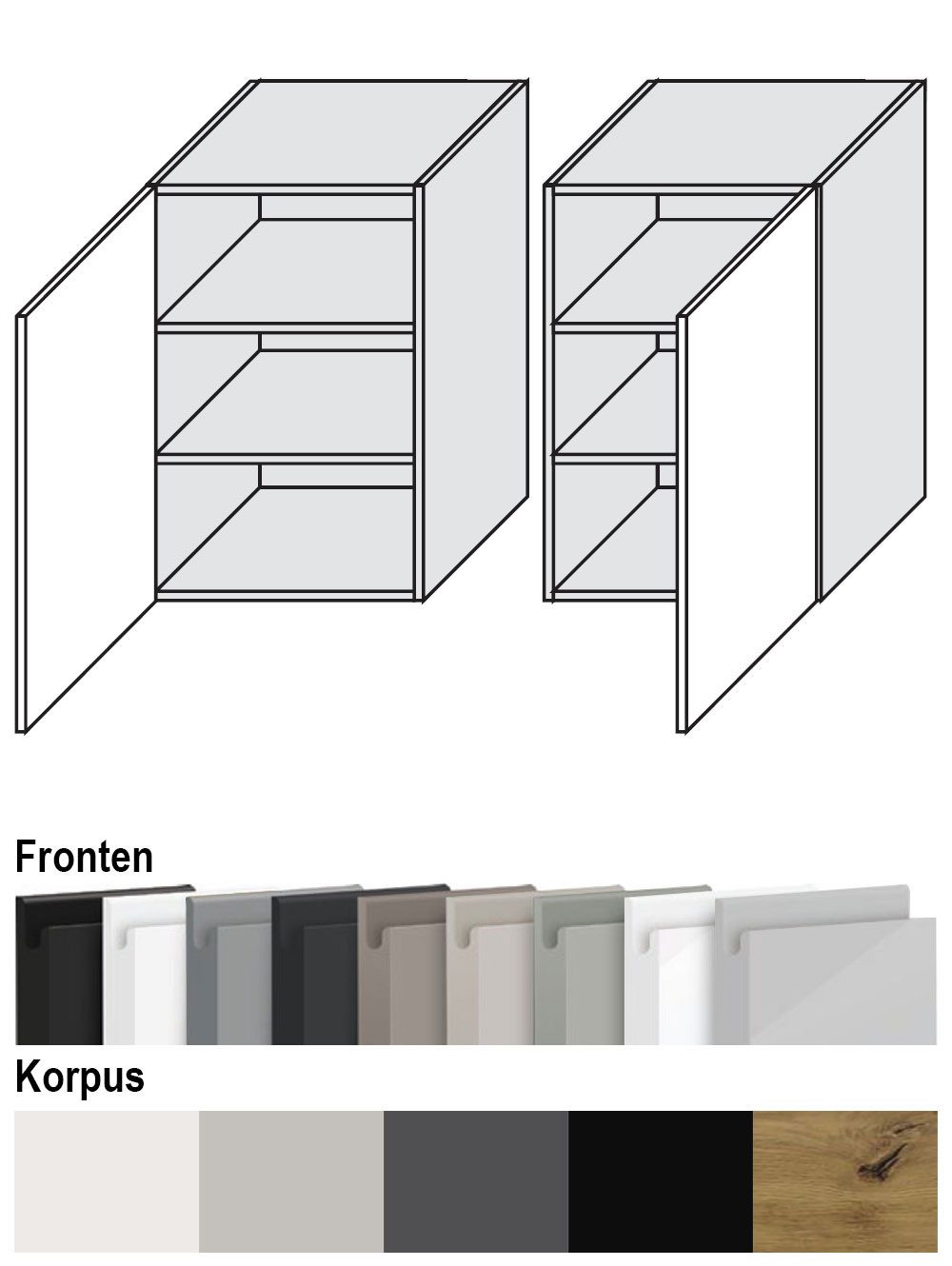 Feldmann-Wohnen Klapphängeschrank Avellino (W2/50, 1-türig, 2 Einlegeböden, 1-St., moderne Optik, Acrylfronten, Griffmulden) 50x32,5x72cm grifflos grau - schwarz Acryl matt (AV-W2/50)