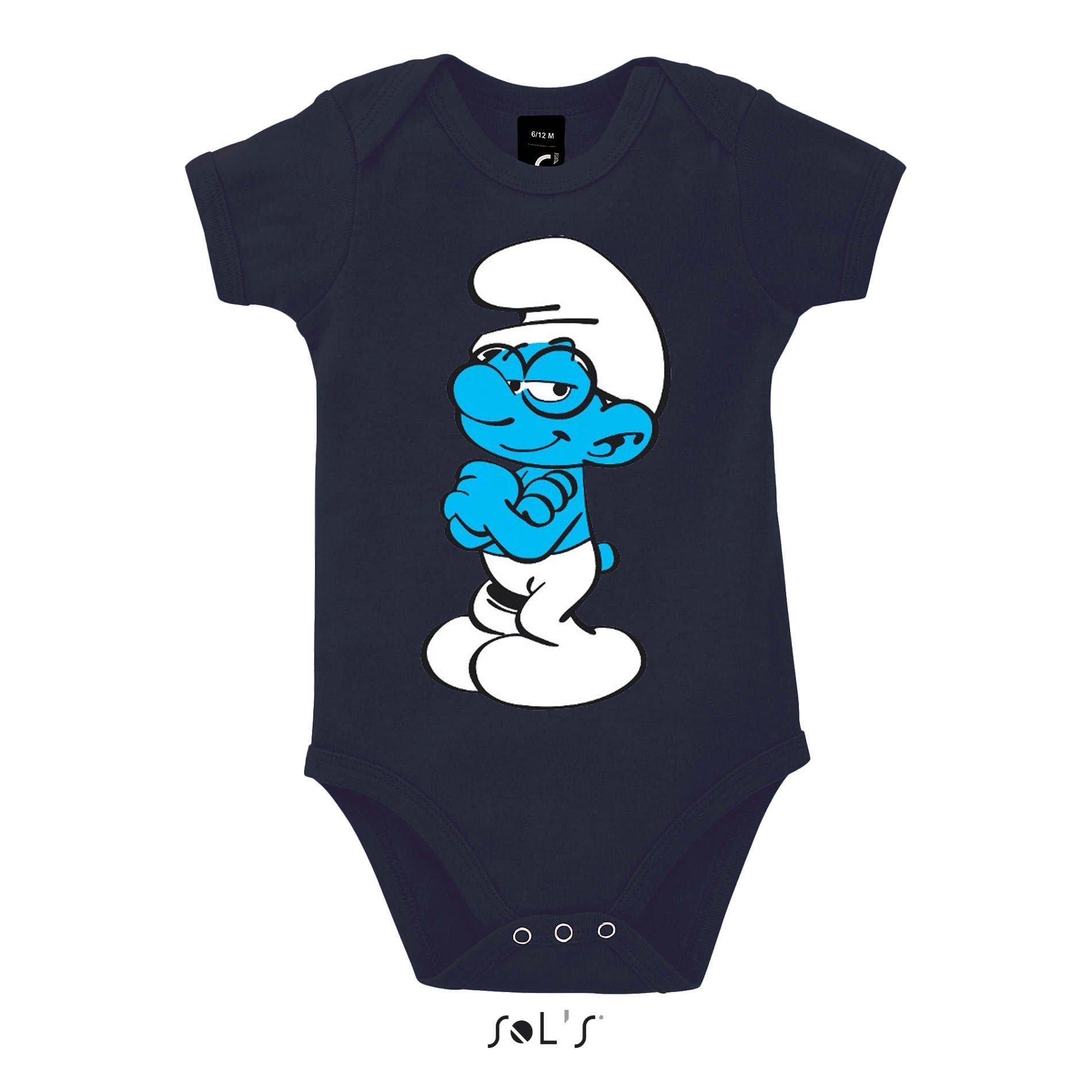 Blondie & Brownie Strampler Kinder Baby Schlaubi Schlumpf Schlümpfe Schlumpfine Navyblau