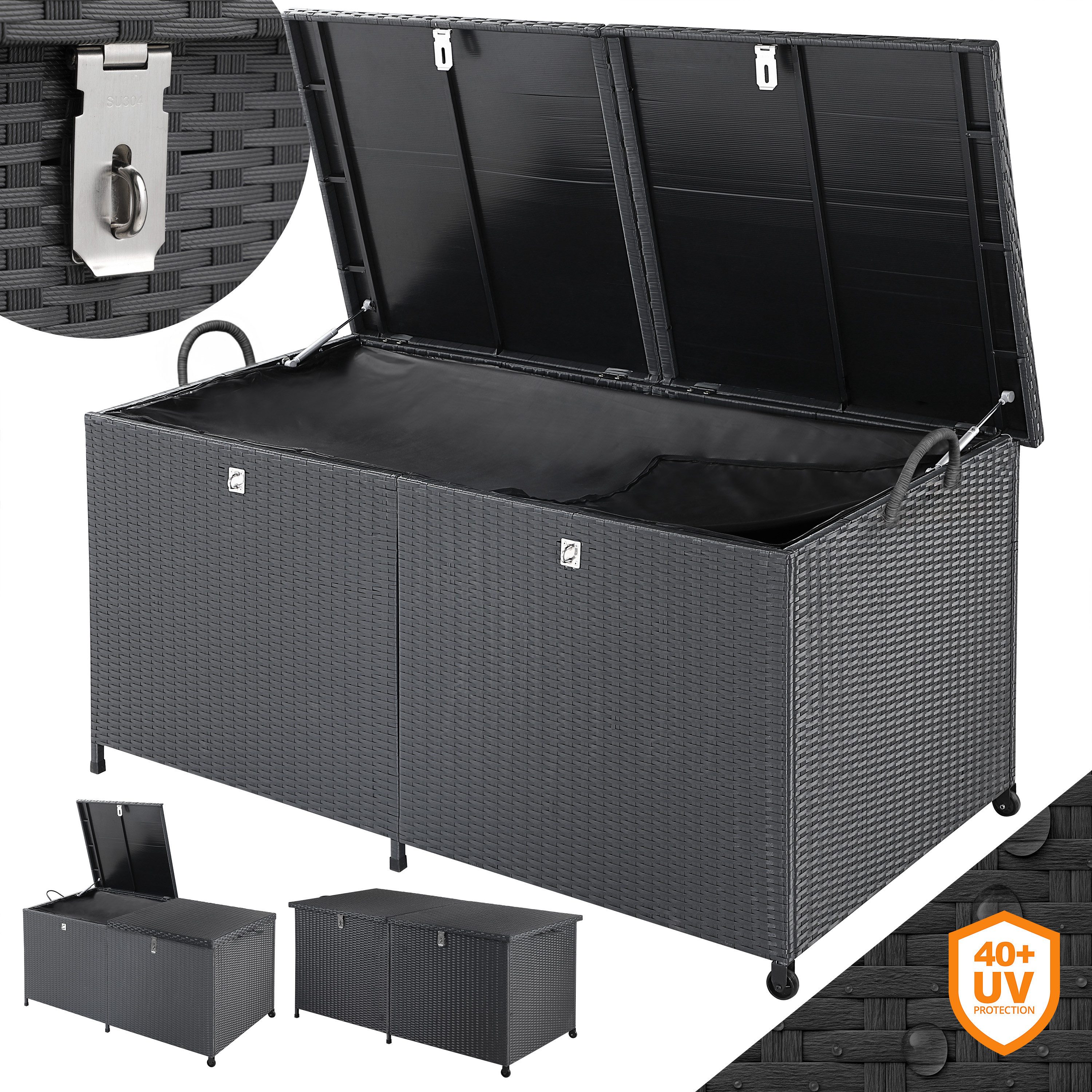 Casaria Auflagenbox (1 St), XXL Polyrattan Wetterfest 625L UV-beständig Rollen Wintergarten